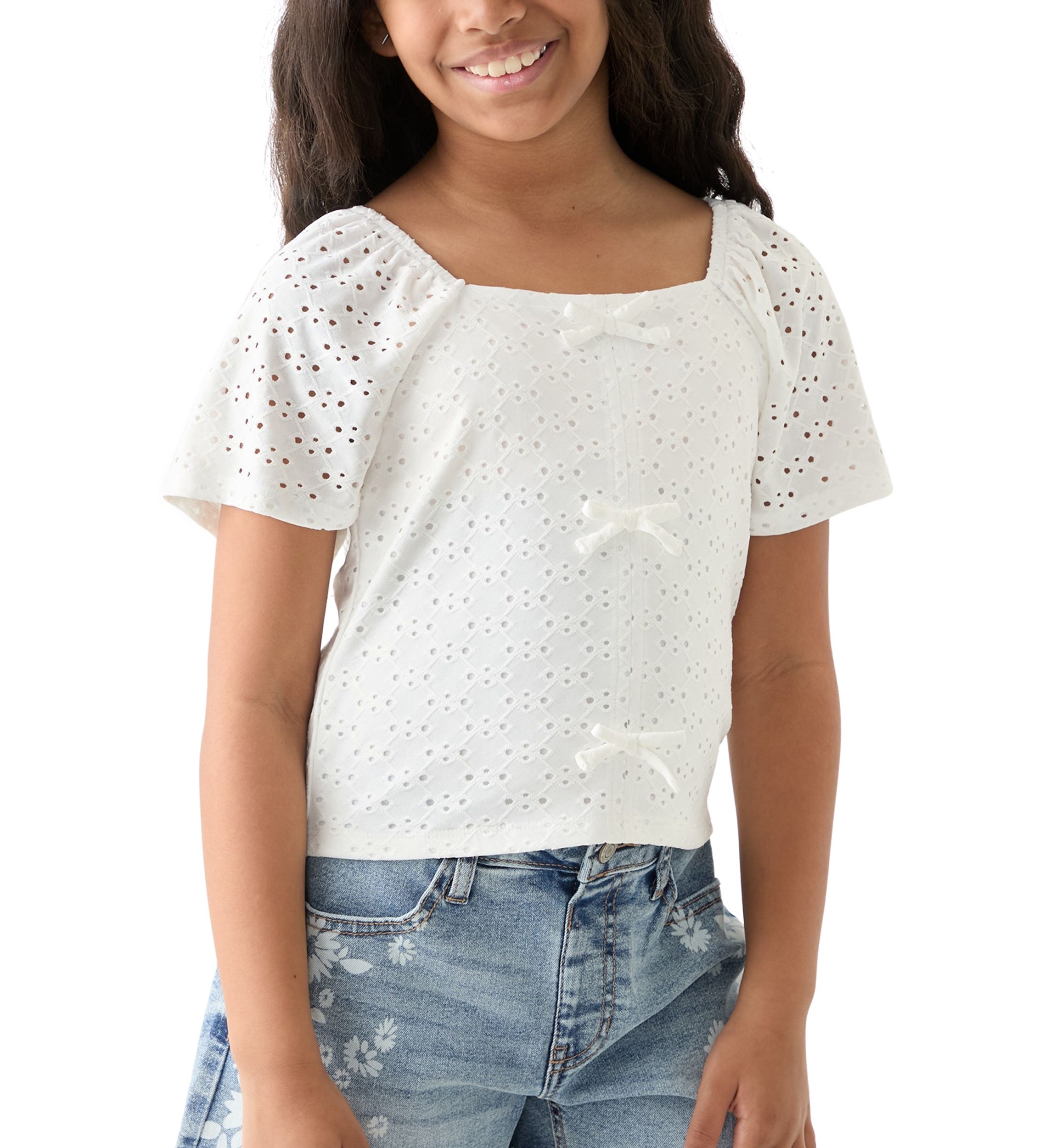 Girls 7-16 Eyelet Bow Top 