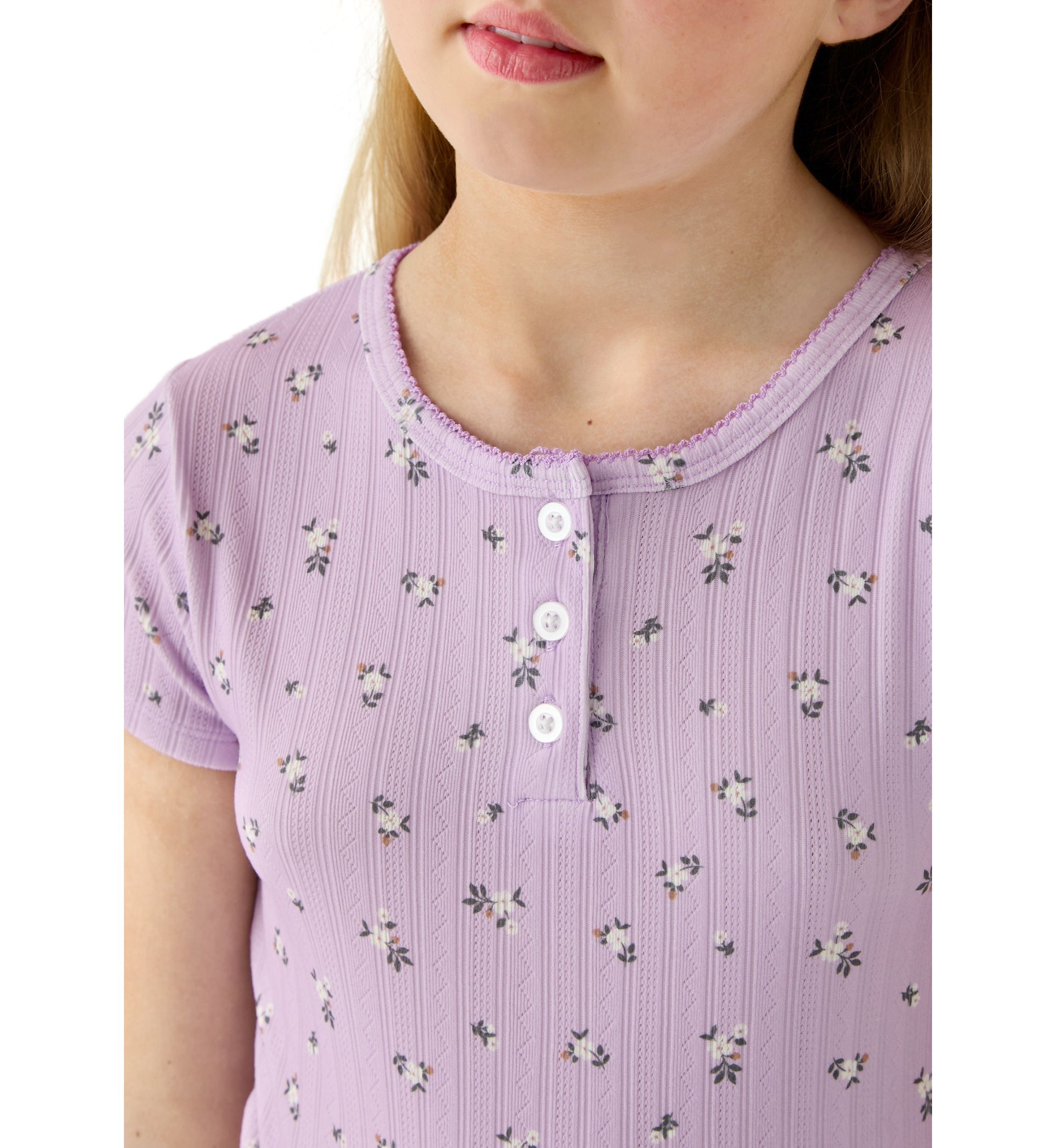 Girls 7-16 Printed Pointelle Henley Shirt