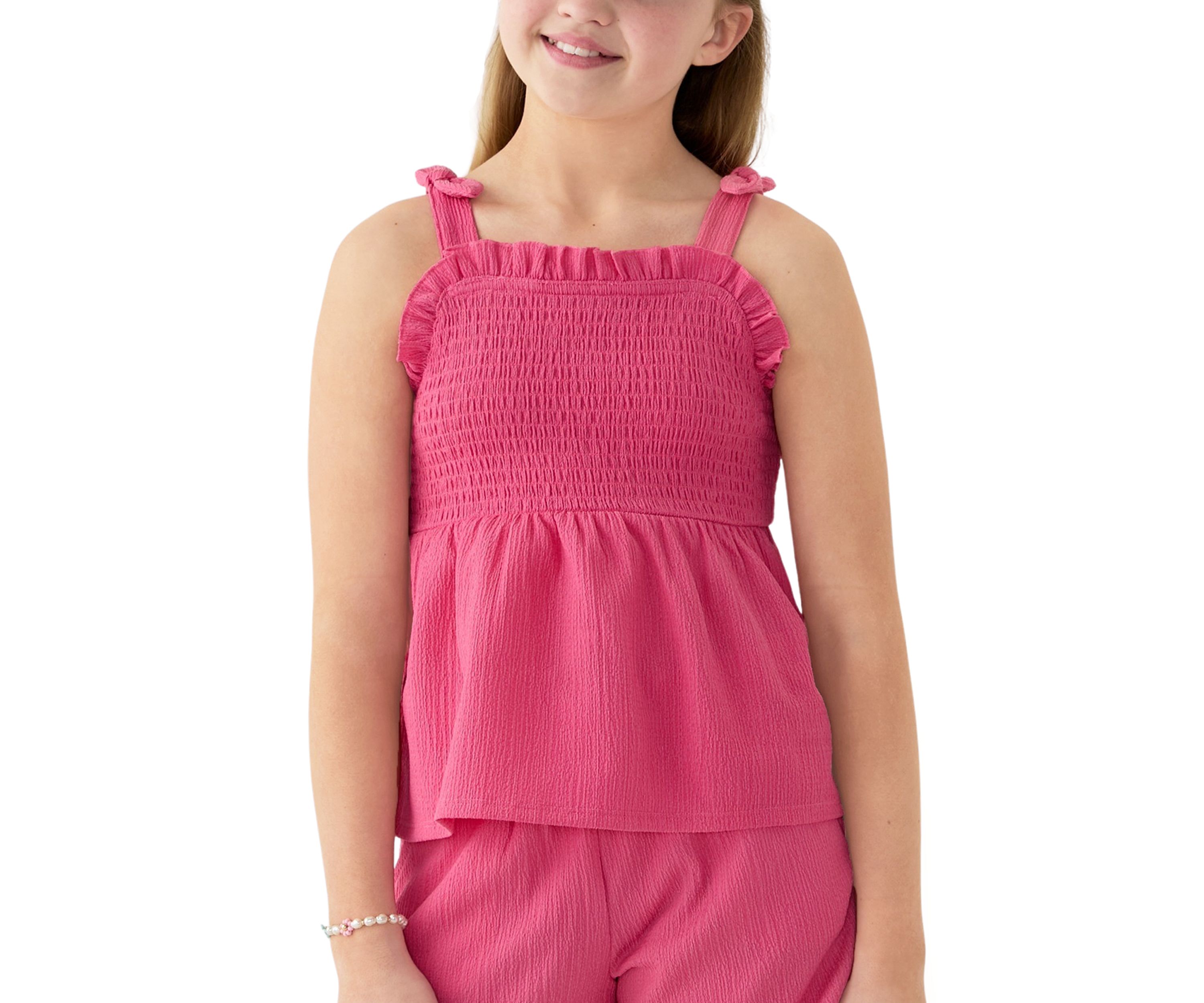 Girls 7-16 Crinkle Knit Smocked Top