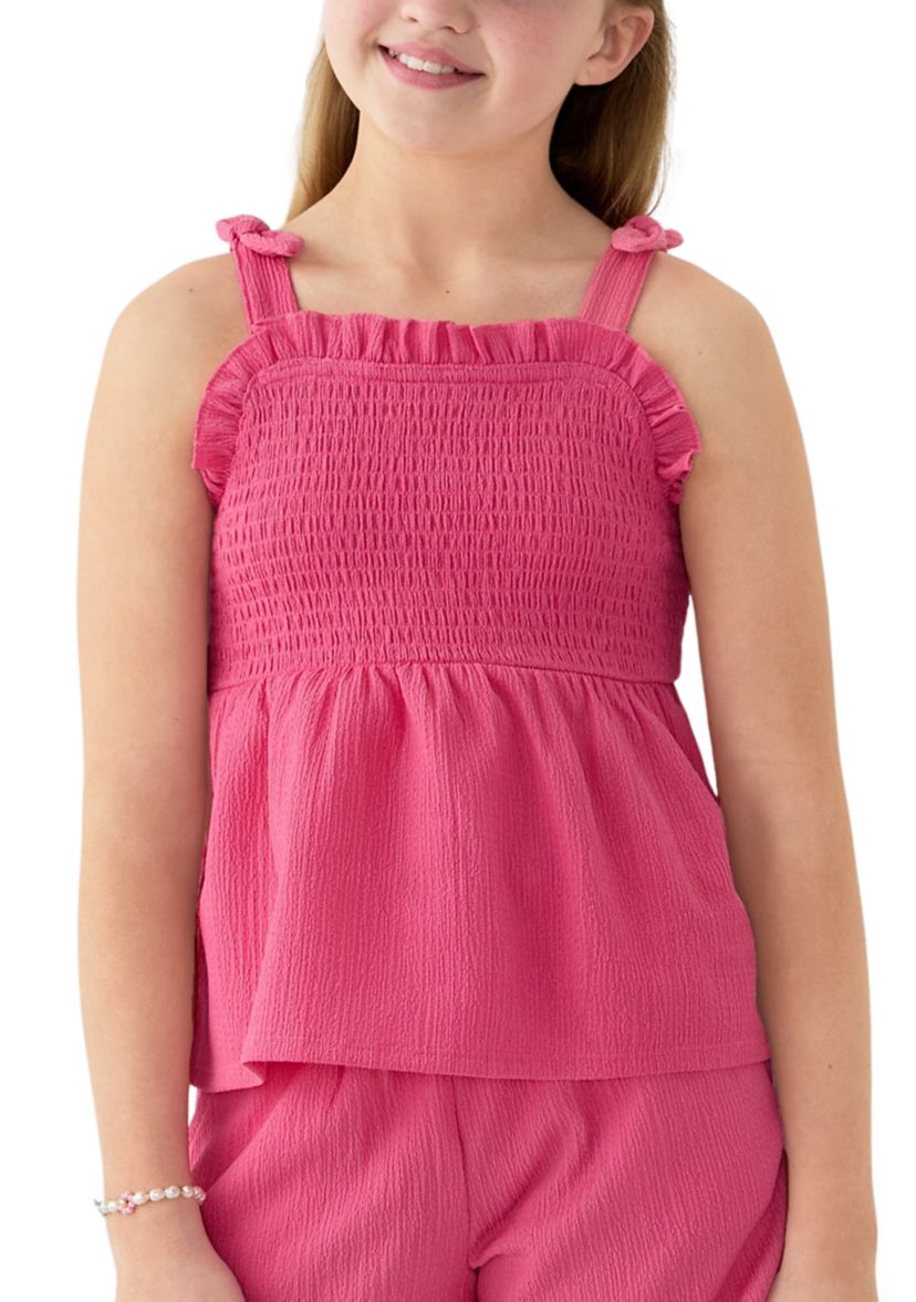 Girls 7-16 Crinkle Knit Smocked Top