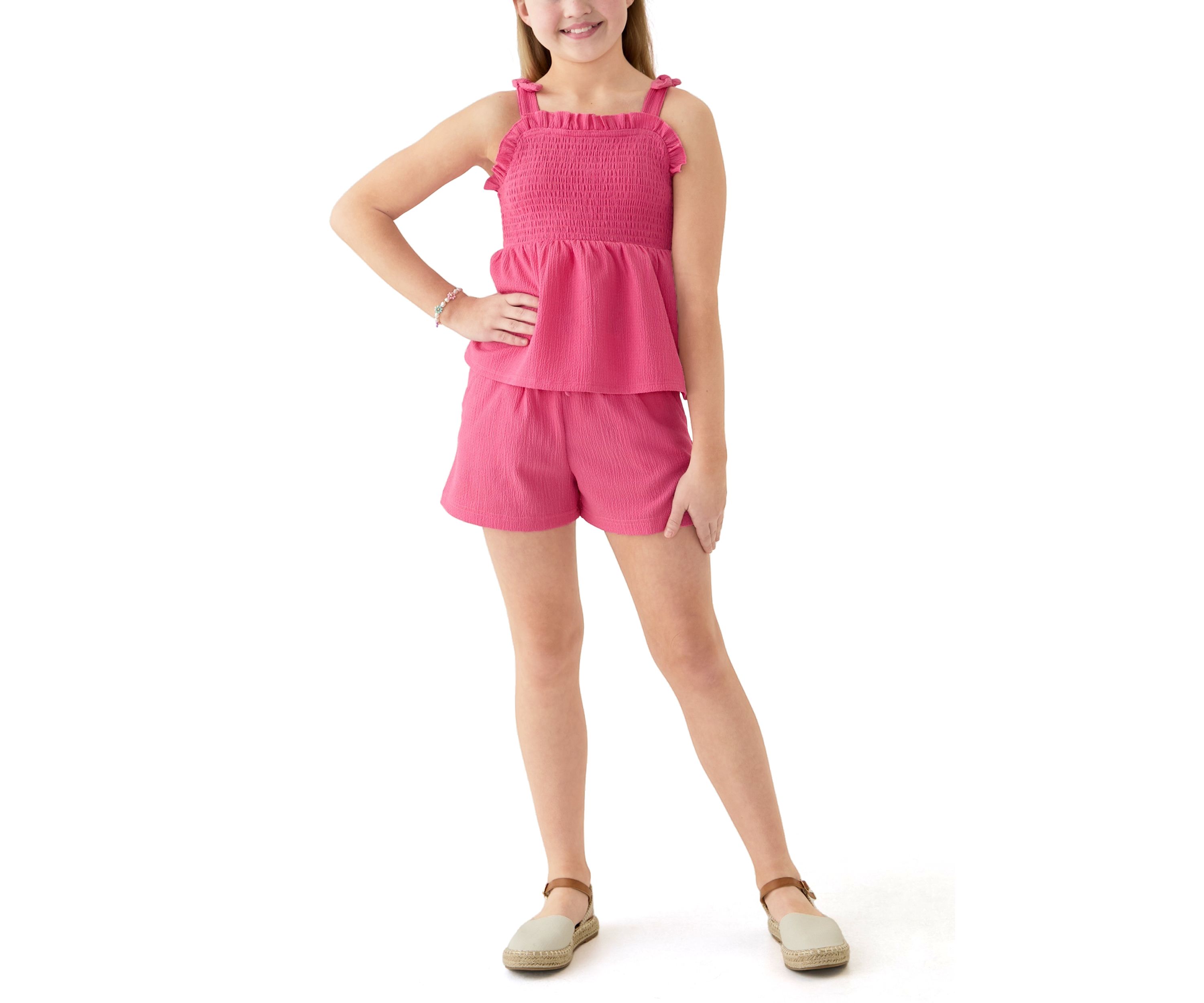 Girls 7-16 Crinkle Knit Smocked Top