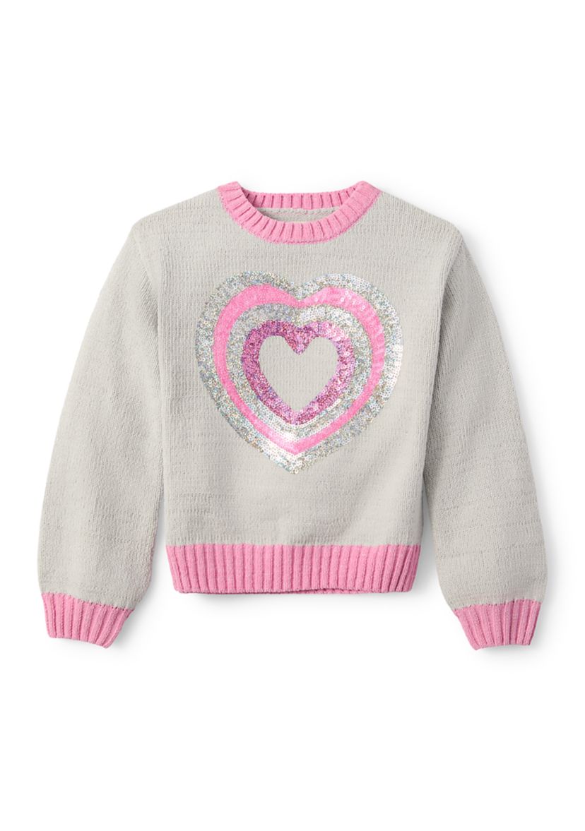  Girls 4-6x Sequin Heart Sweater