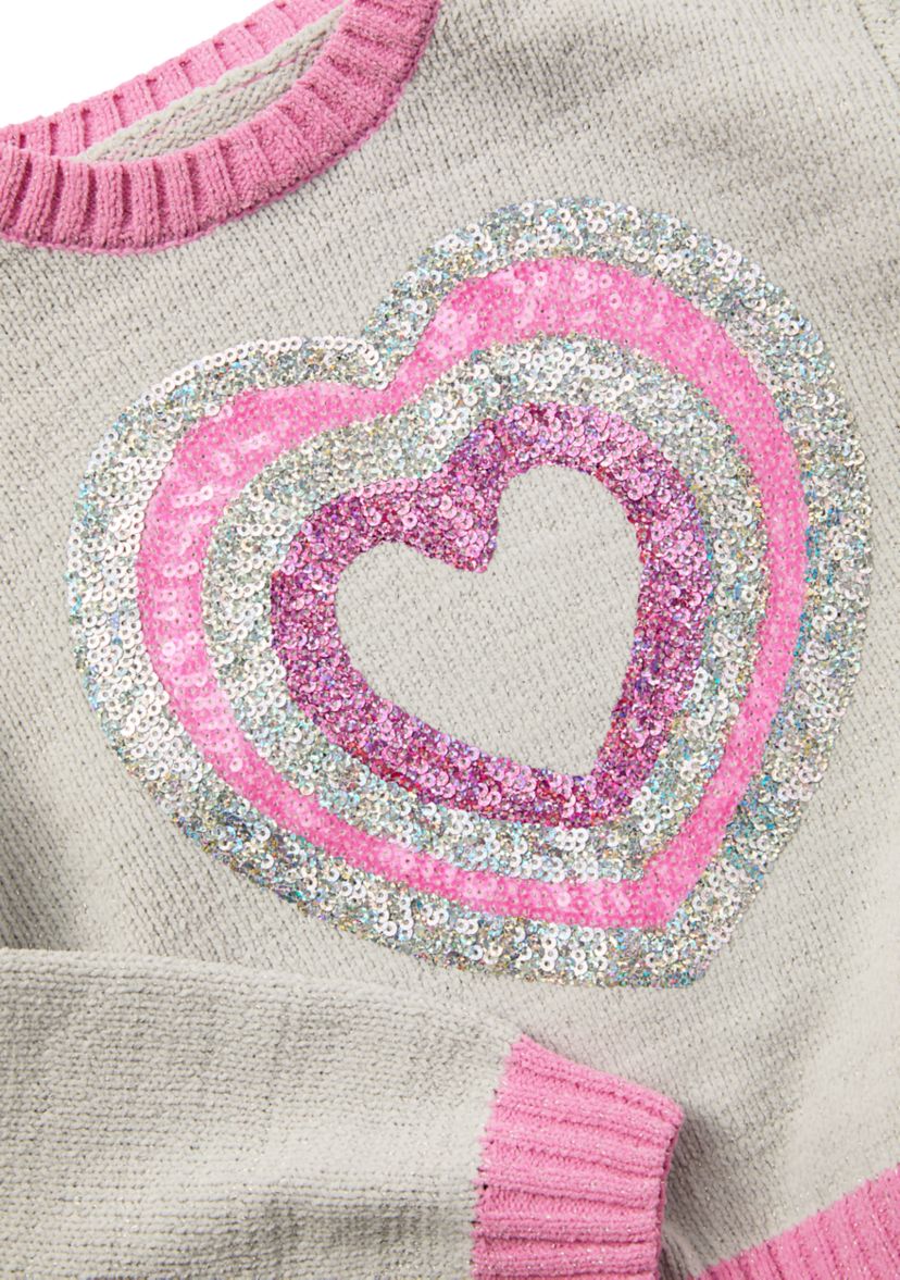  Girls 4-6x Sequin Heart Sweater