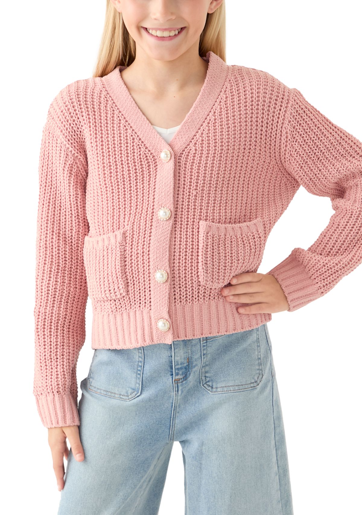 Girls 7-16 Solid Knit Cardigan 
