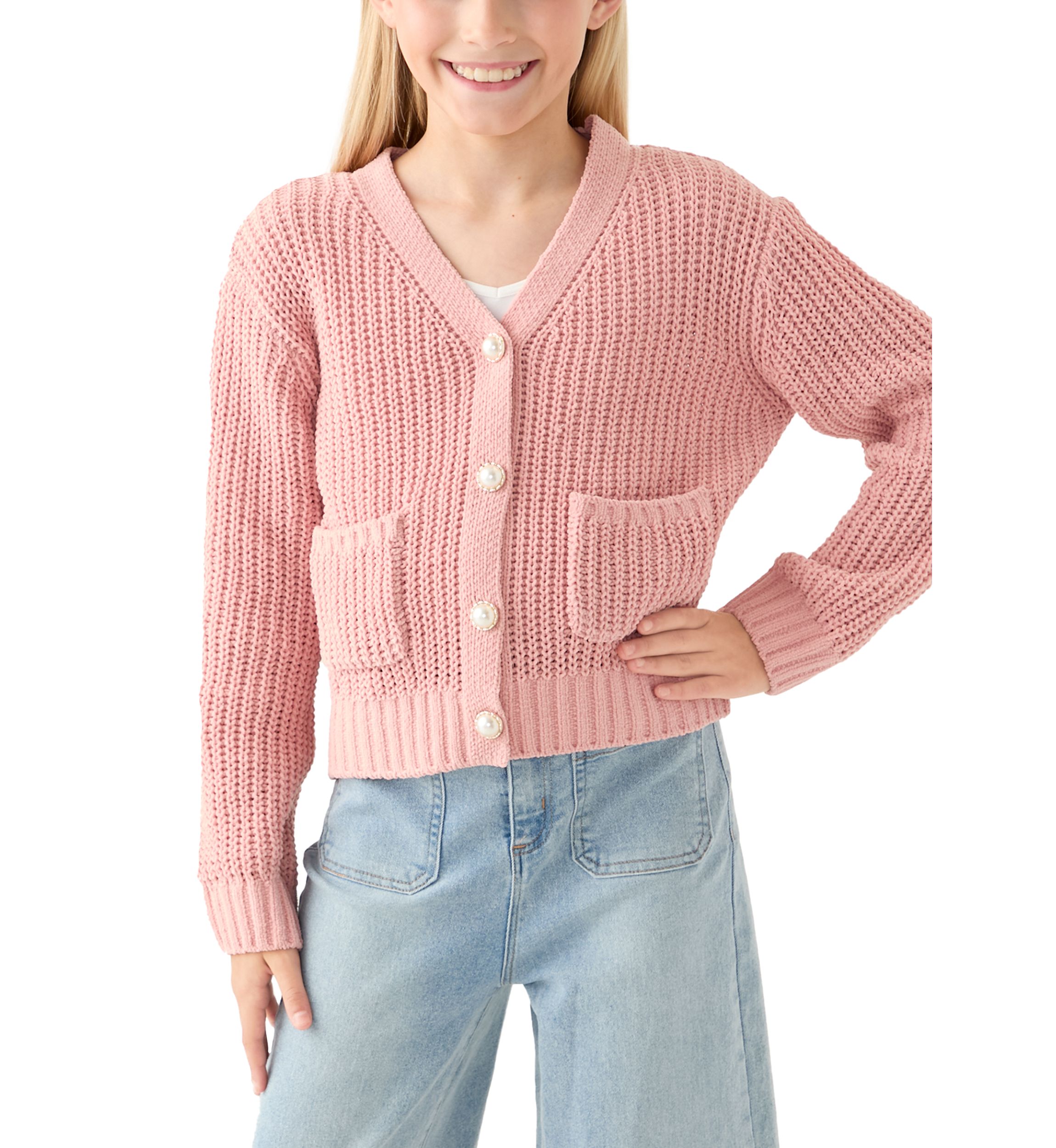 Girls 7-16 Solid Knit Cardigan 