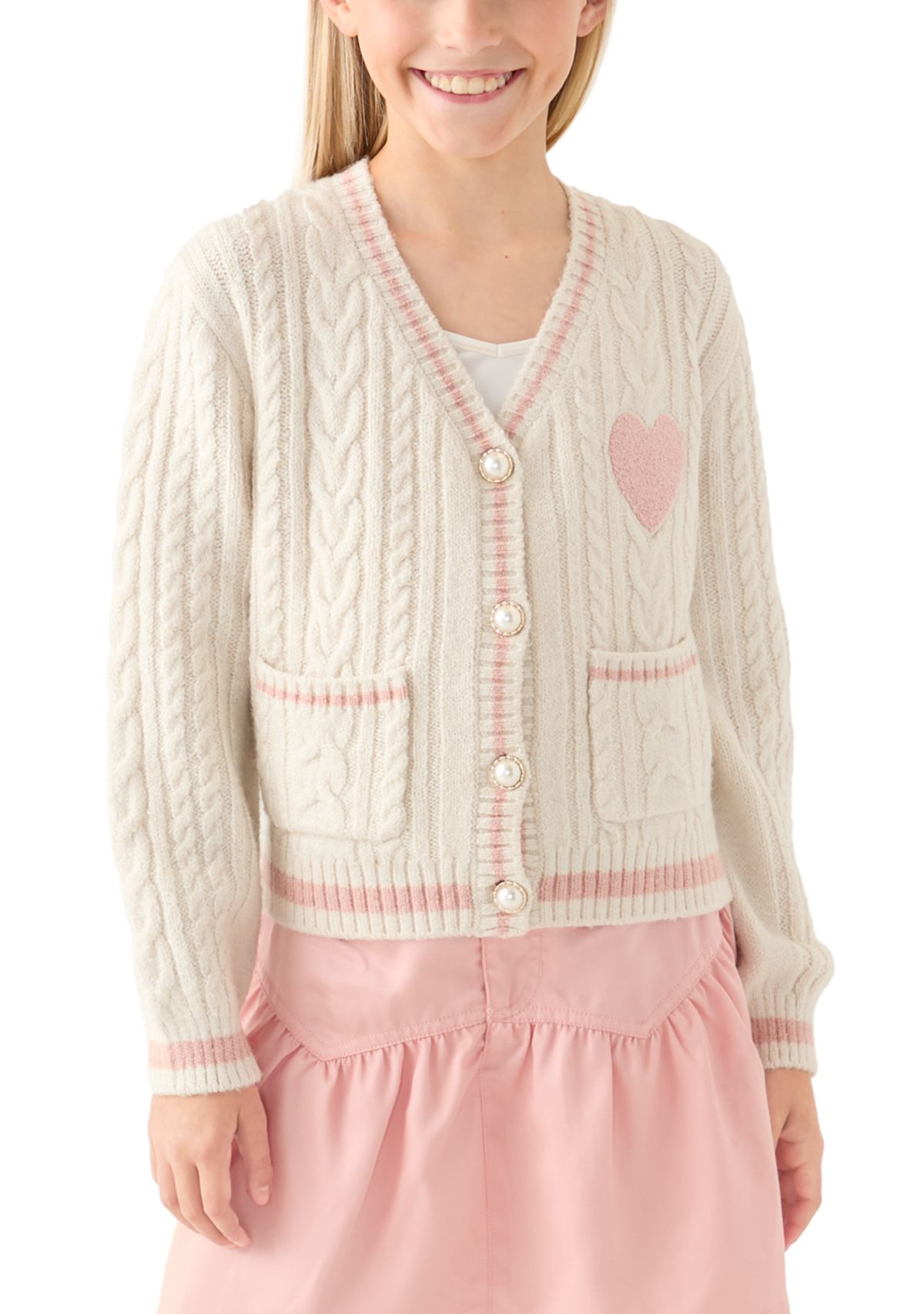 Girls 7-16 Heart Cardigan 