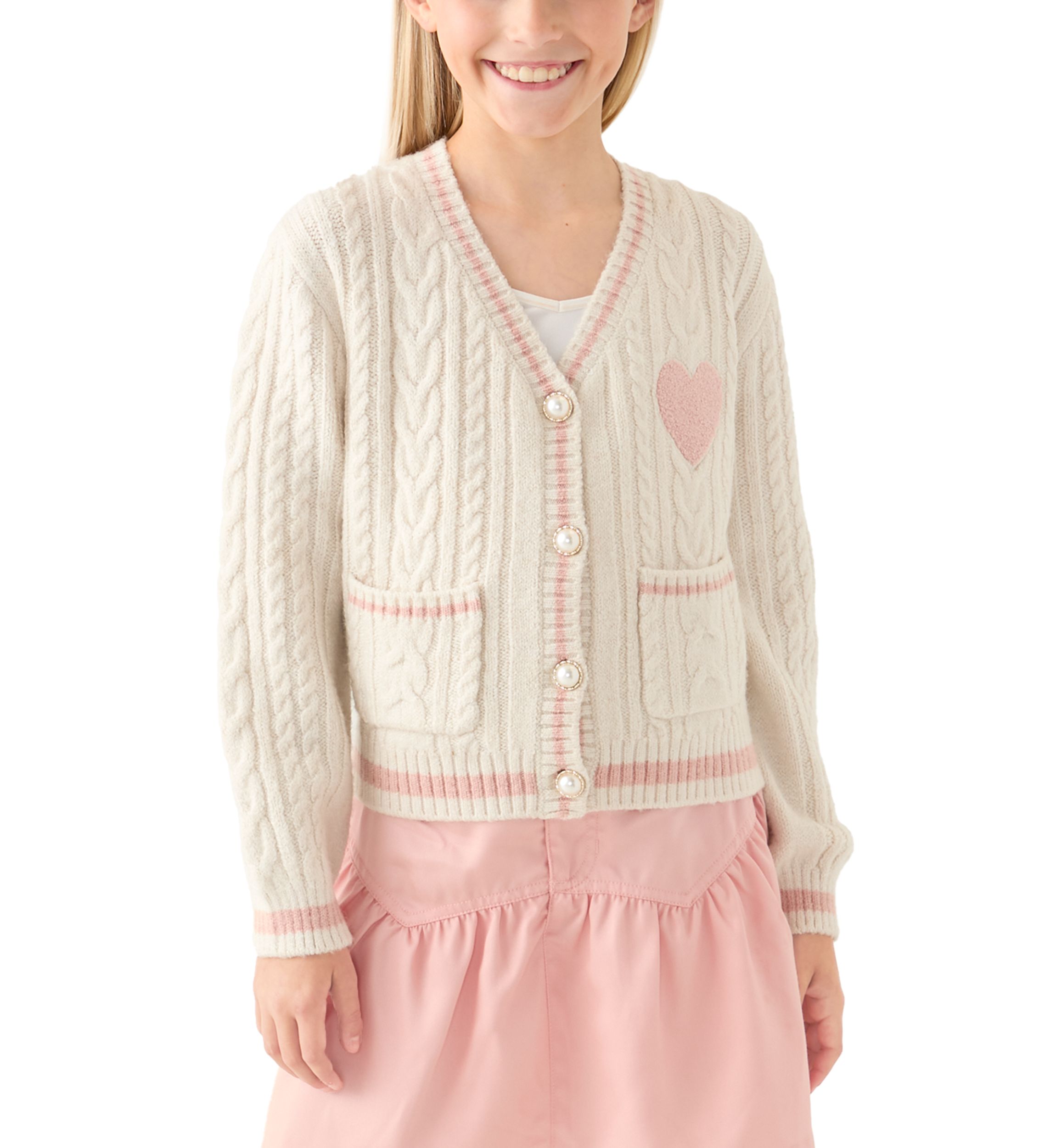 Girls 7-16 Heart Cardigan 