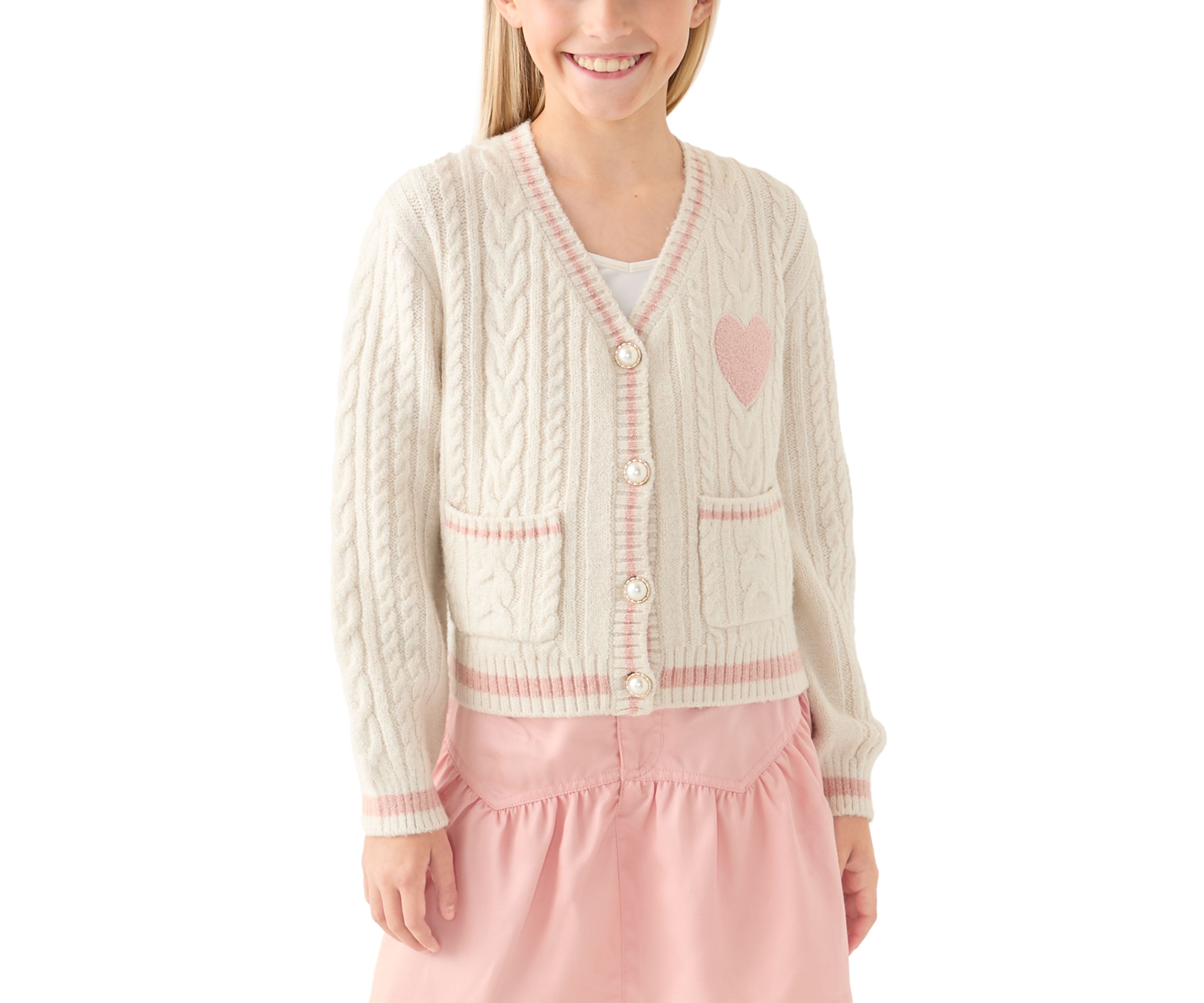 Girls 7-16 Heart Cardigan 