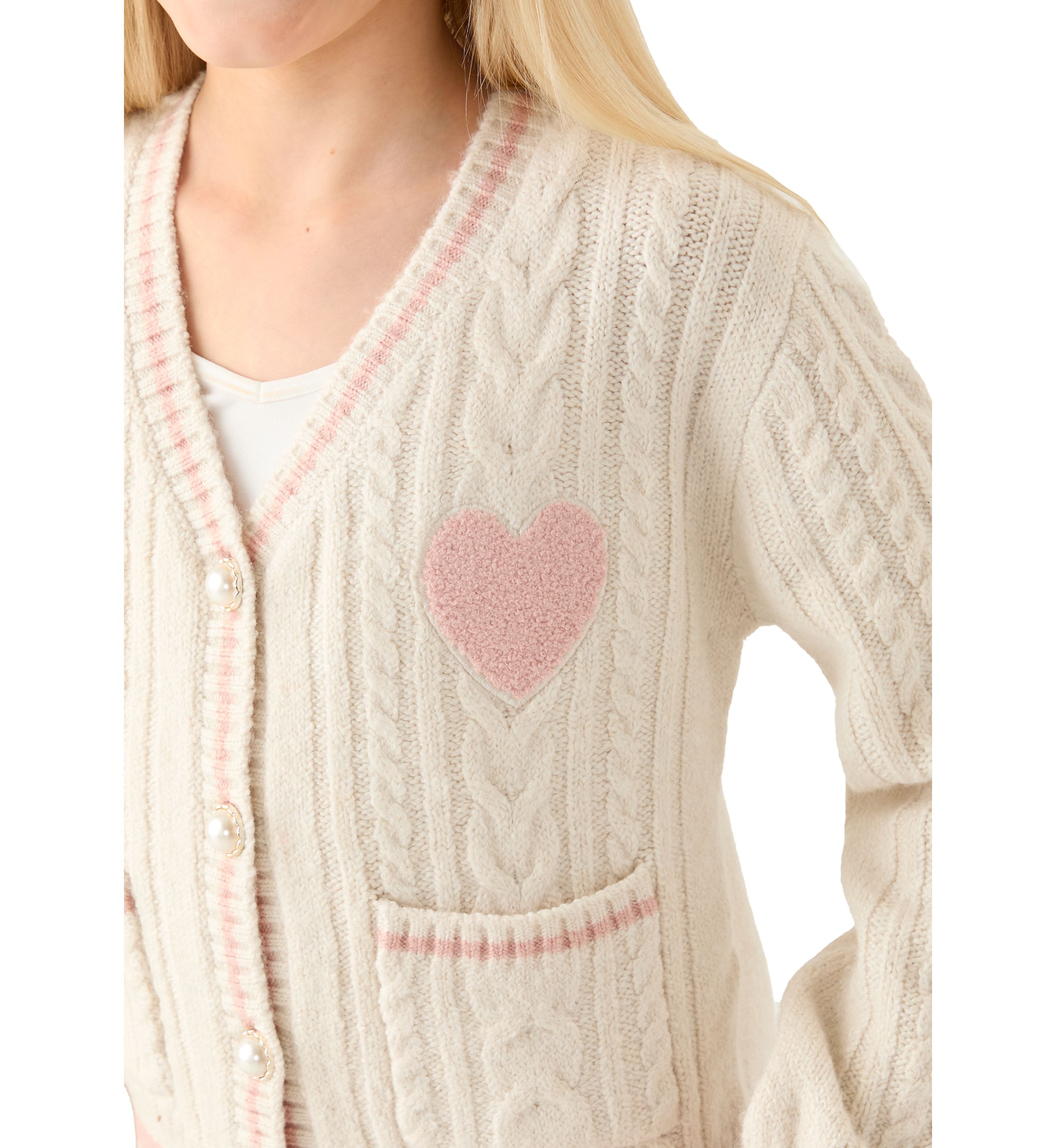 Girls 7-16 Heart Cardigan 