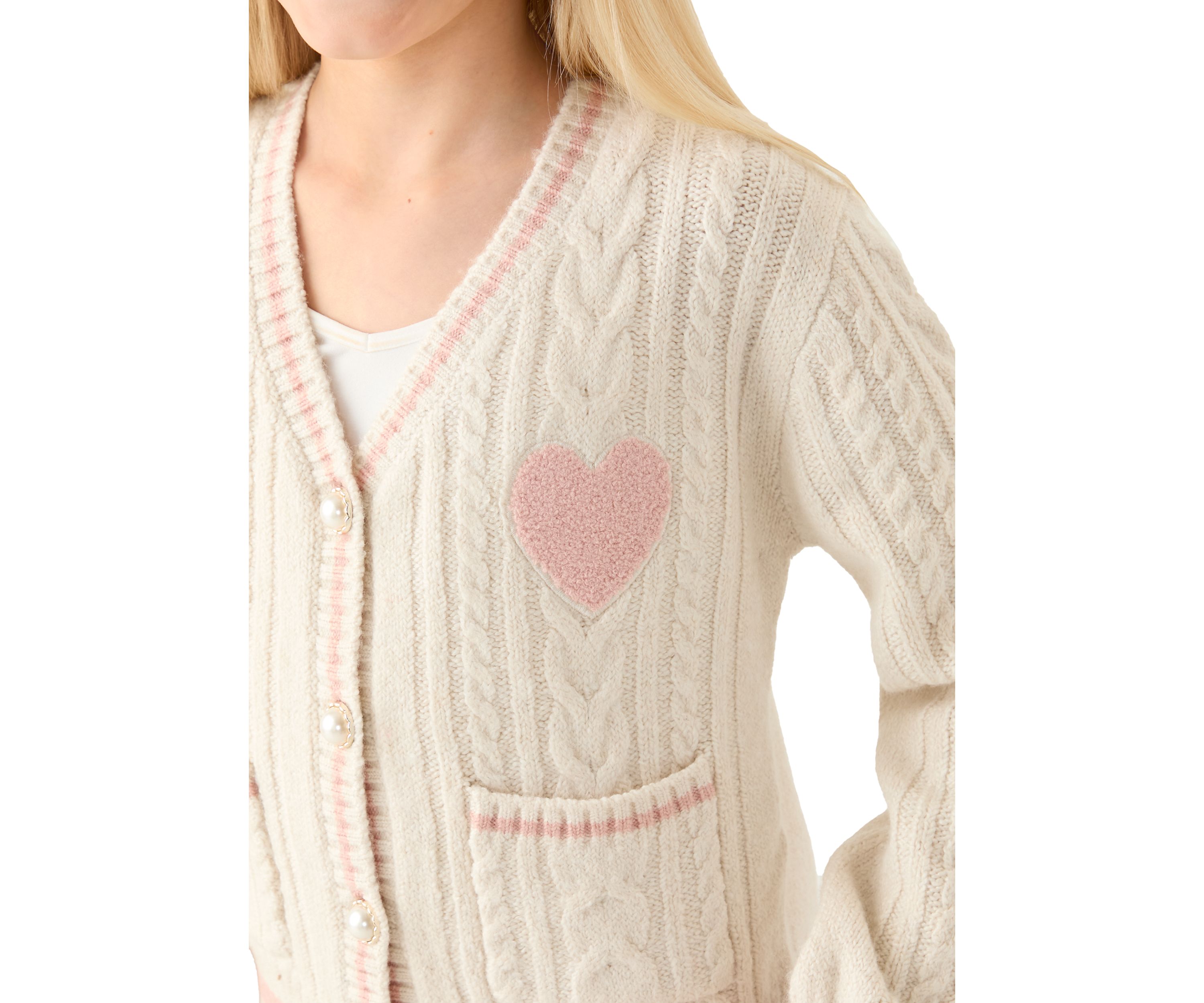 Girls 7-16 Heart Cardigan 