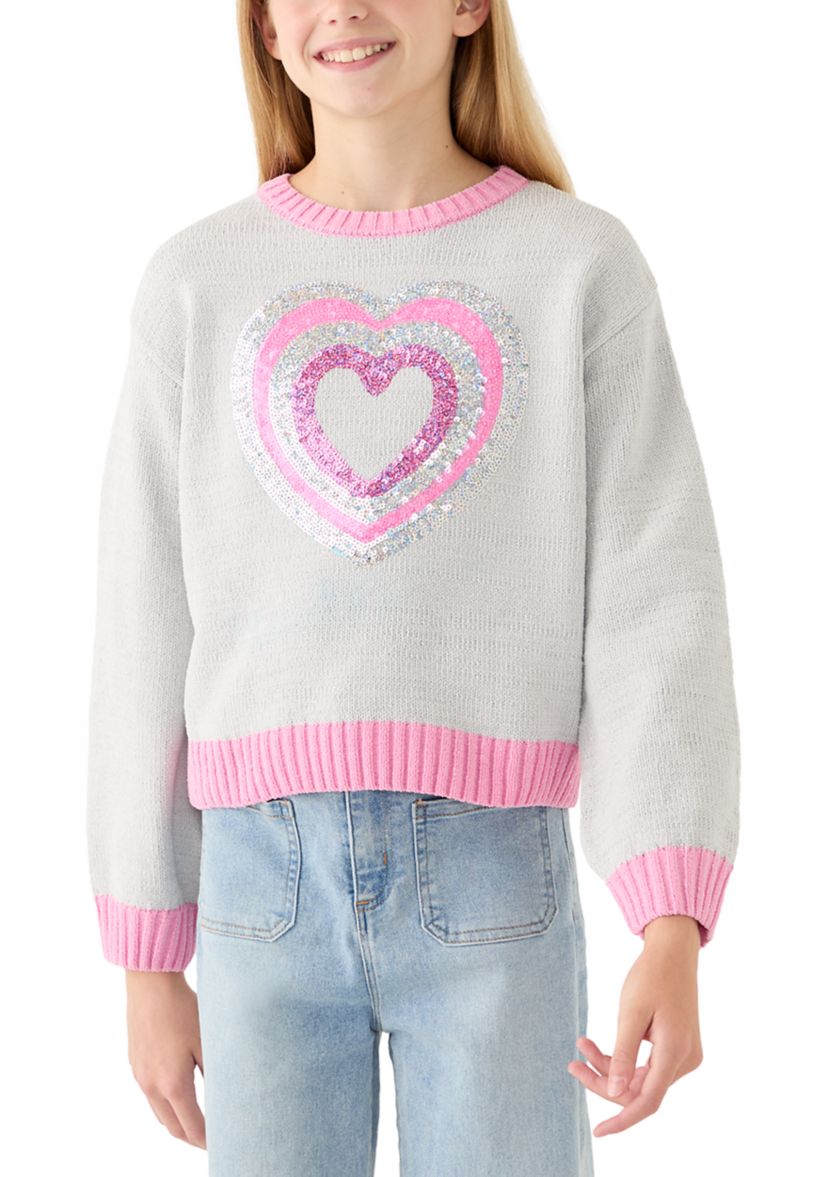 Girls 7-16 Sequin Heart Sweater