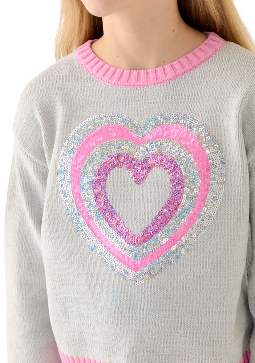 Girls 7-16 Sequin Heart Sweater