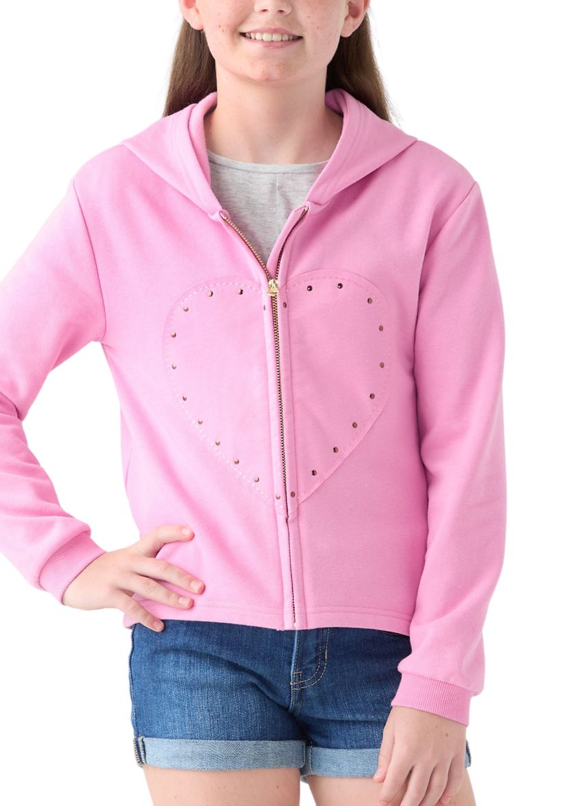 Girls 7-16 Fleece Appliqué Zip Up Hoodie