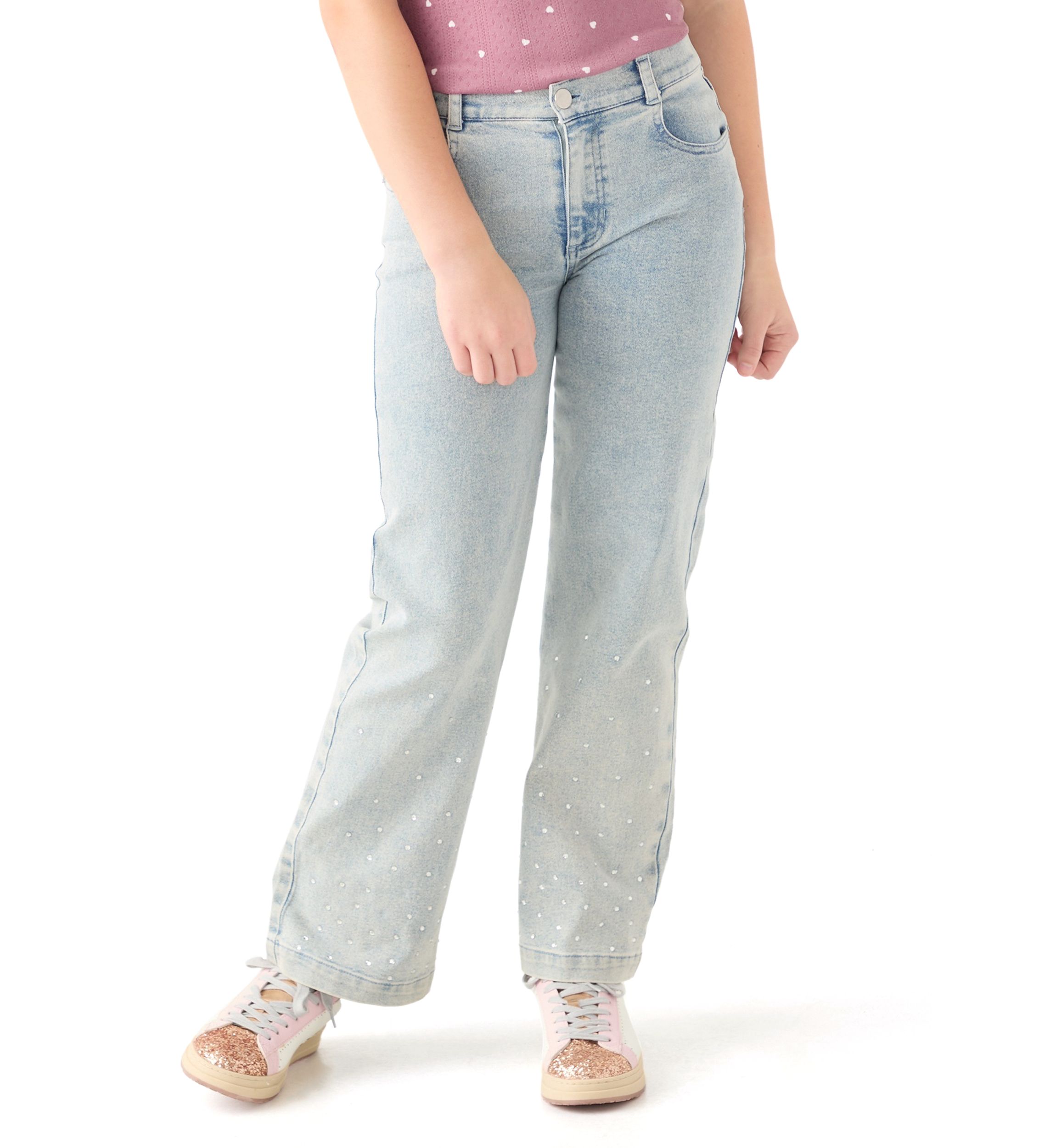 Girls 7-16 Wide Leg Flare Jeans with Rhinestones 