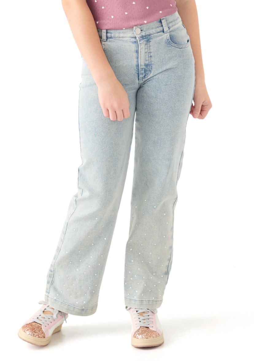 Girls 7-16 Wide Leg Flare Jeans with Rhinestones 