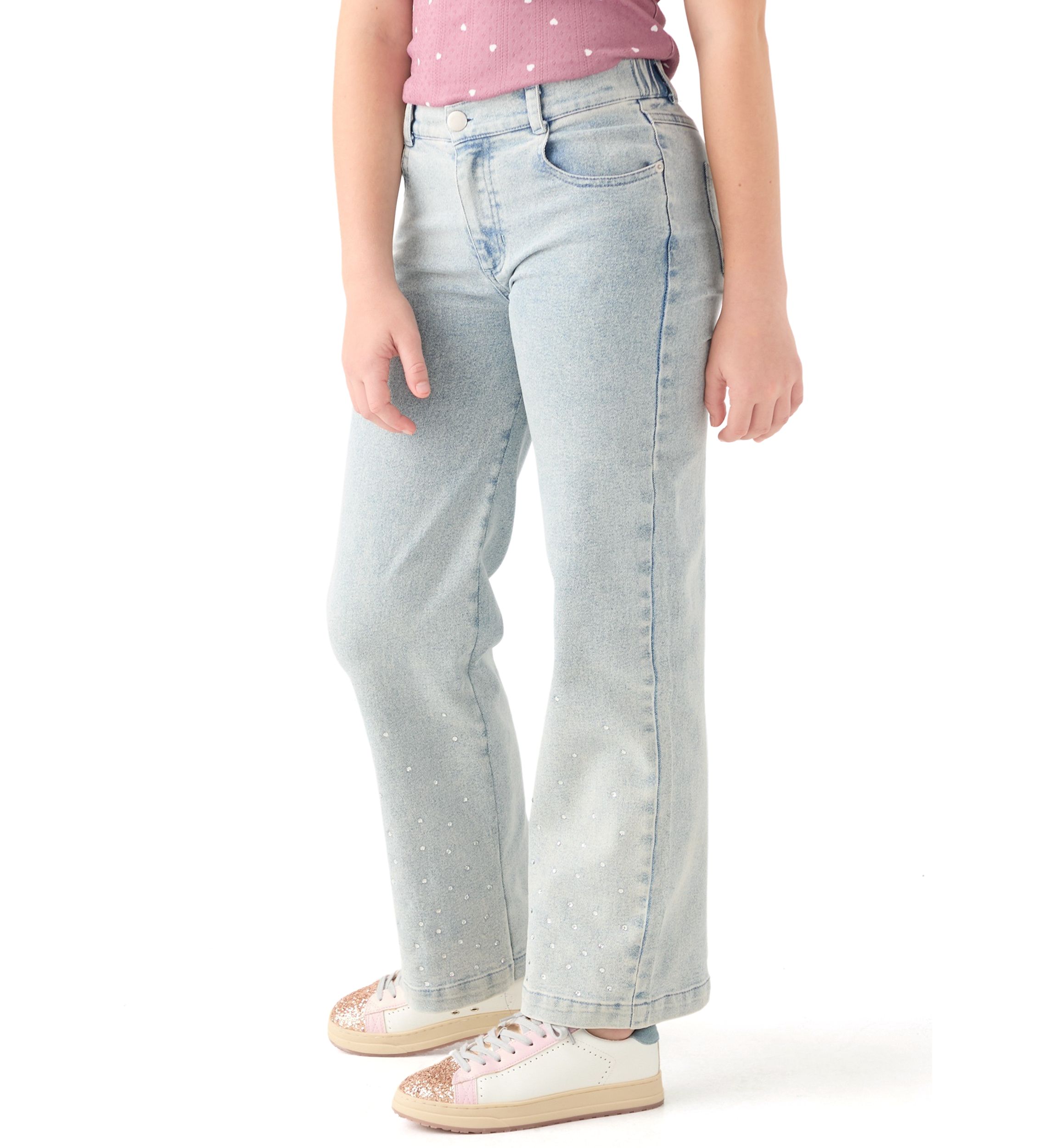 Girls 7-16 Wide Leg Flare Jeans with Rhinestones 