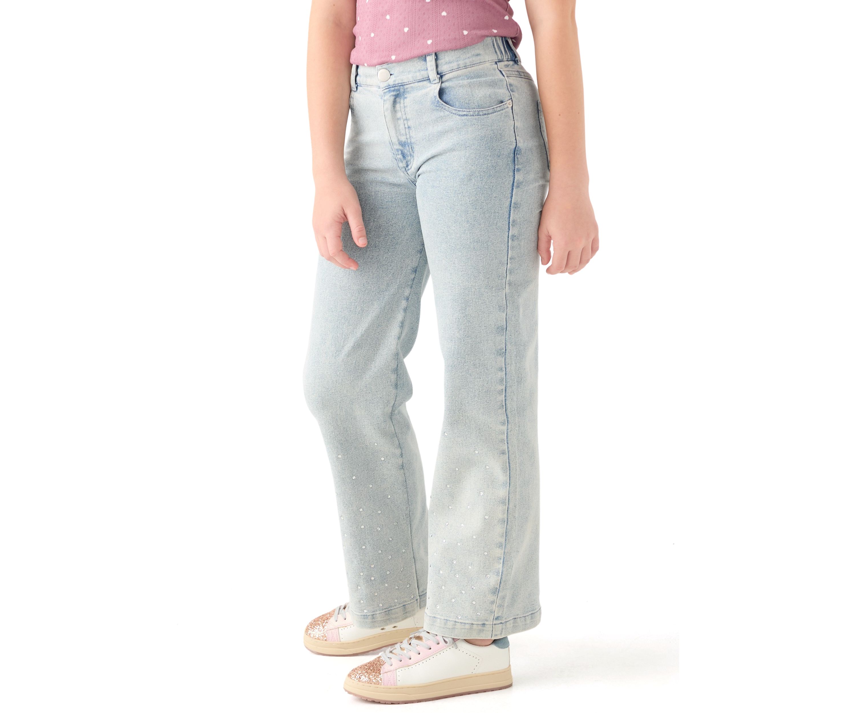 Girls 7-16 Wide Leg Flare Jeans with Rhinestones 