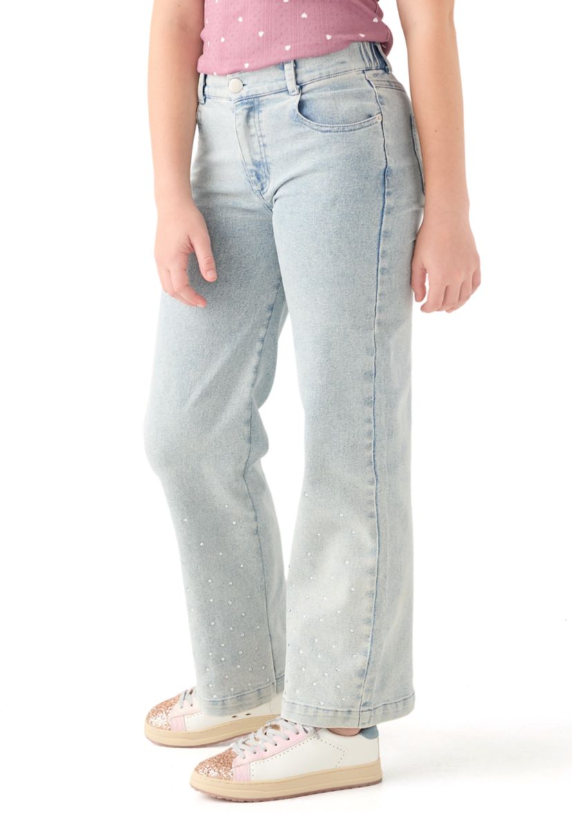 Girls 7-16 Wide Leg Flare Jeans with Rhinestones 