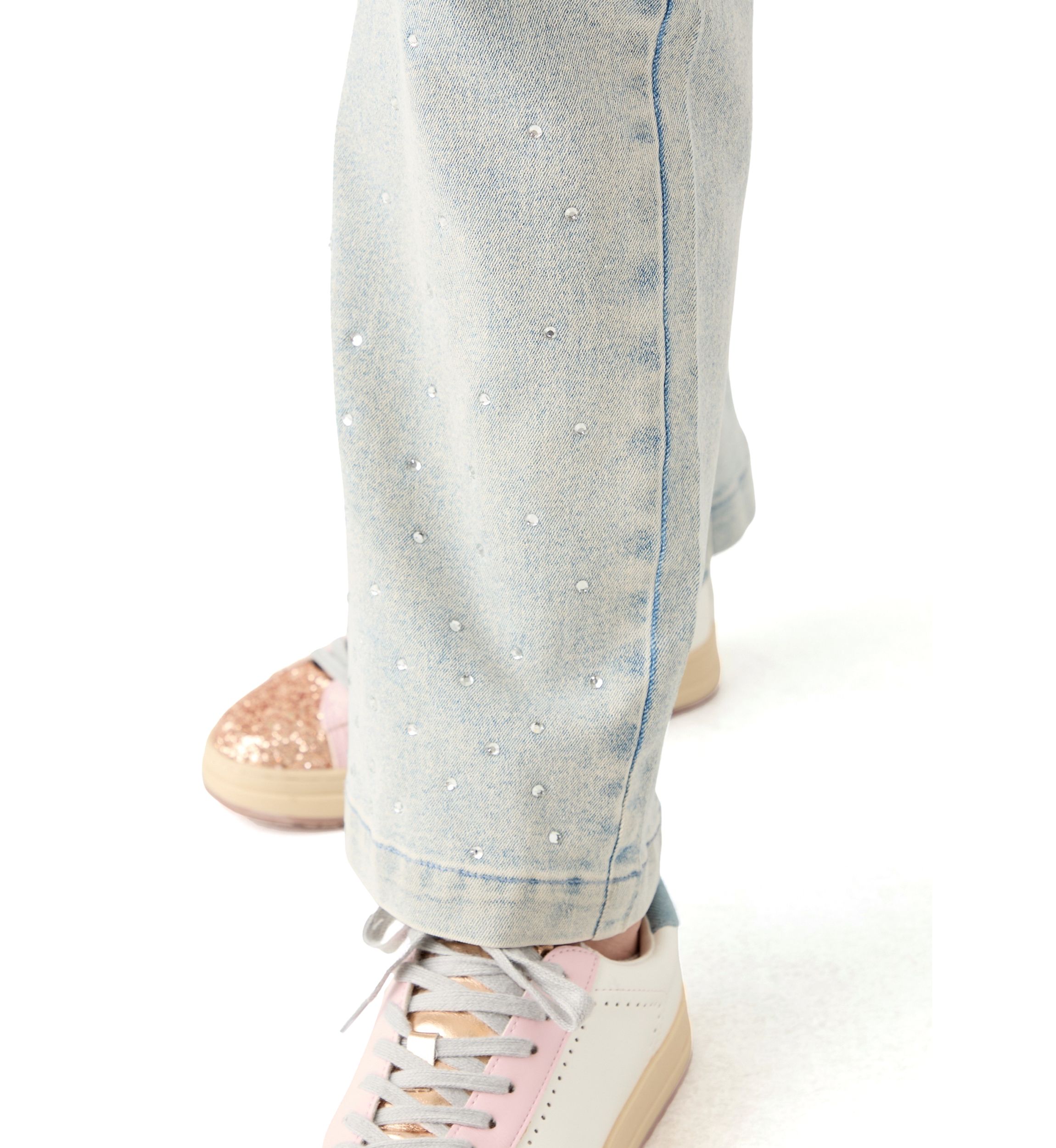 Girls 7-16 Wide Leg Flare Jeans with Rhinestones 