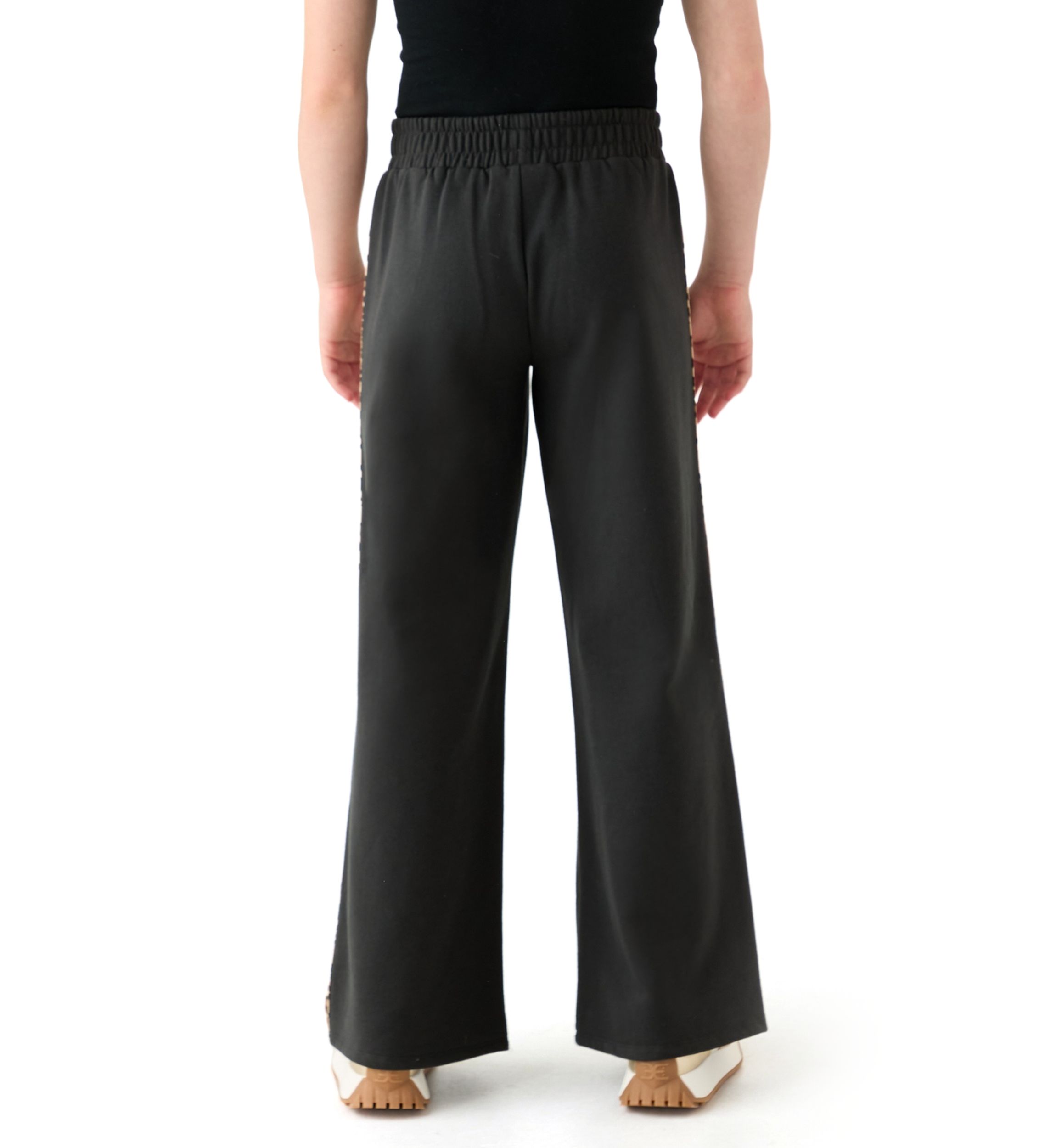 Girls 7-16 Wide Leg Fleece Pants with Leopard Printed Stripes