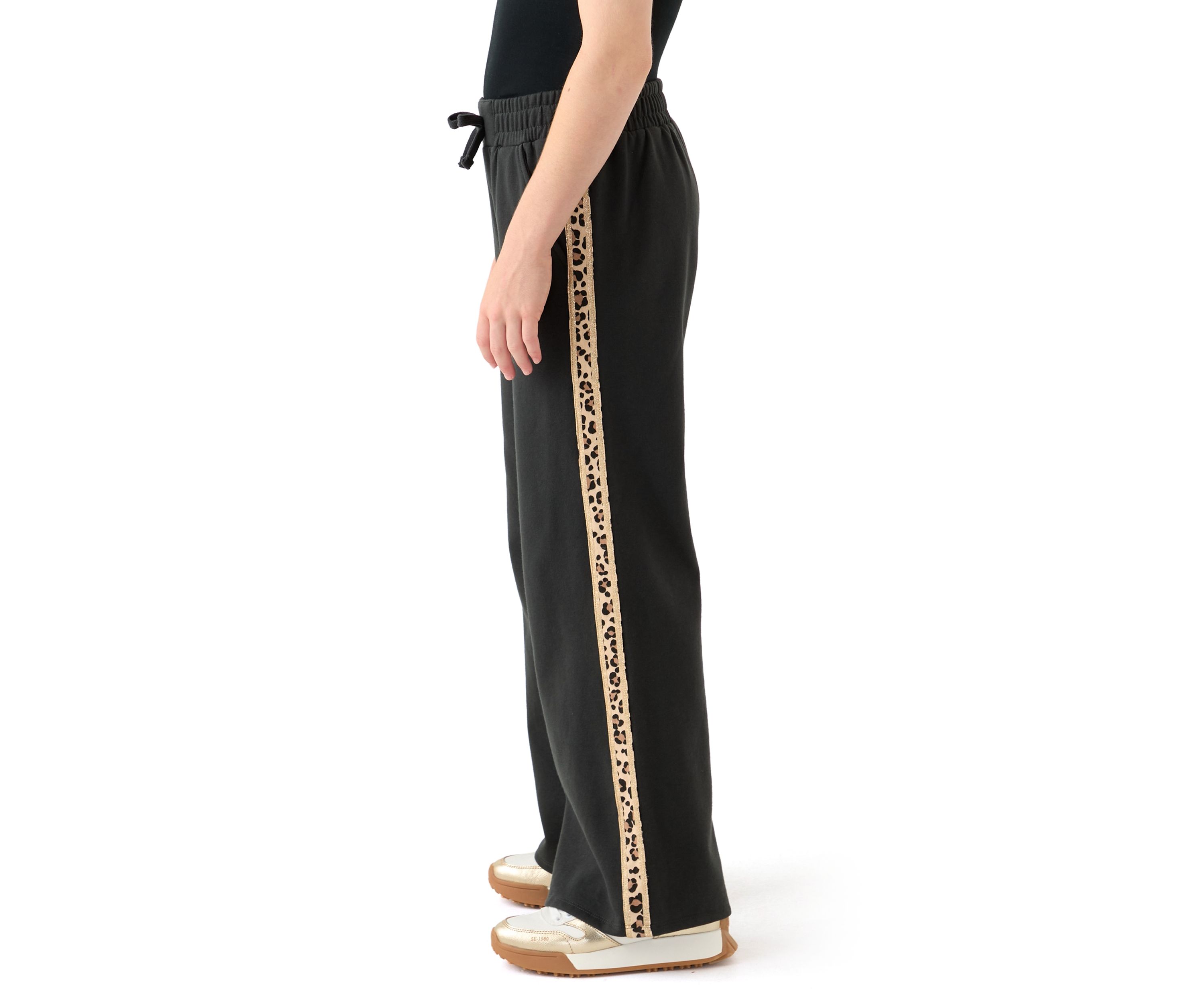 Girls 7-16 Wide Leg Fleece Pants with Leopard Printed Stripes