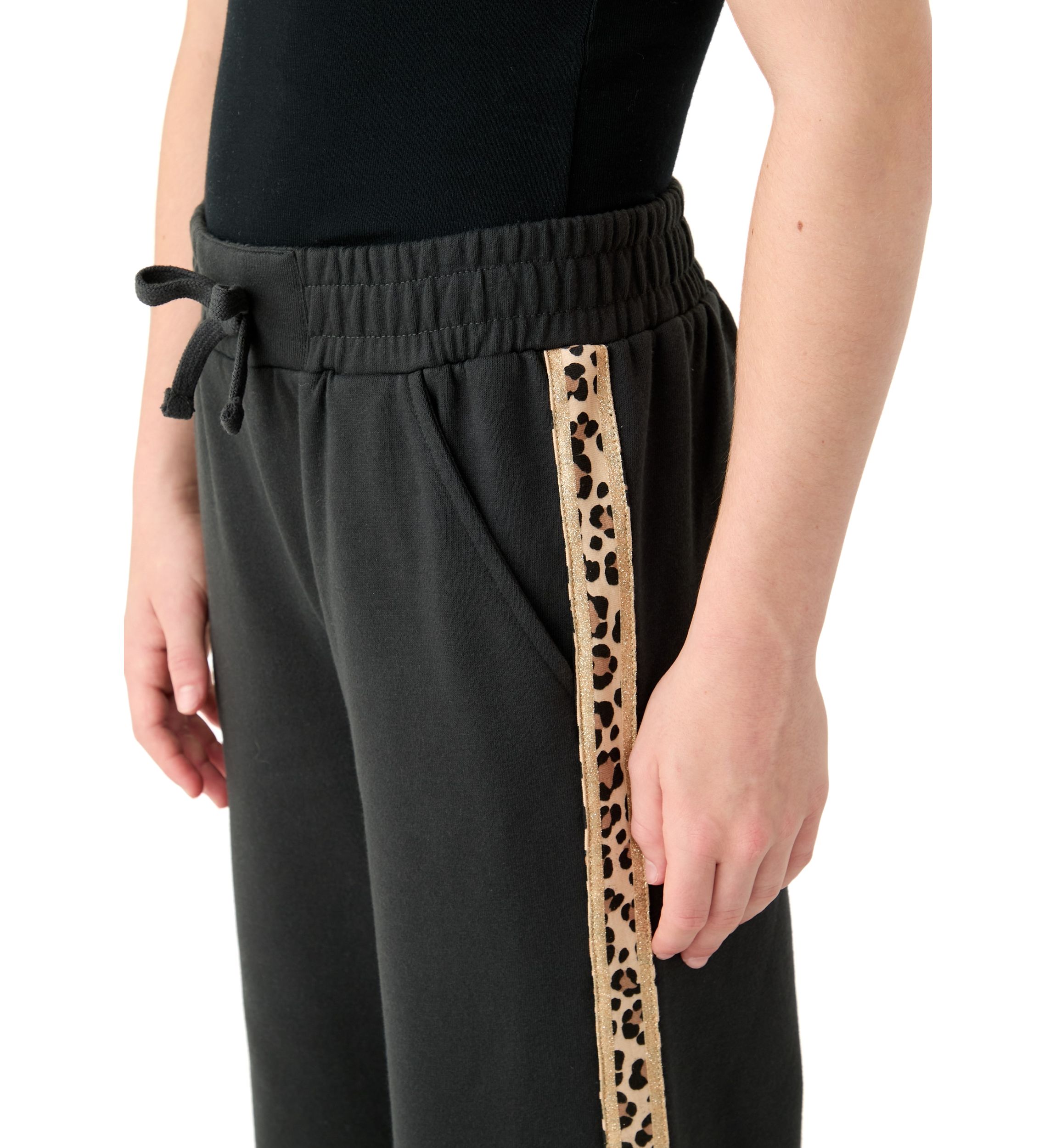 Girls 7-16 Wide Leg Fleece Pants with Leopard Printed Stripes