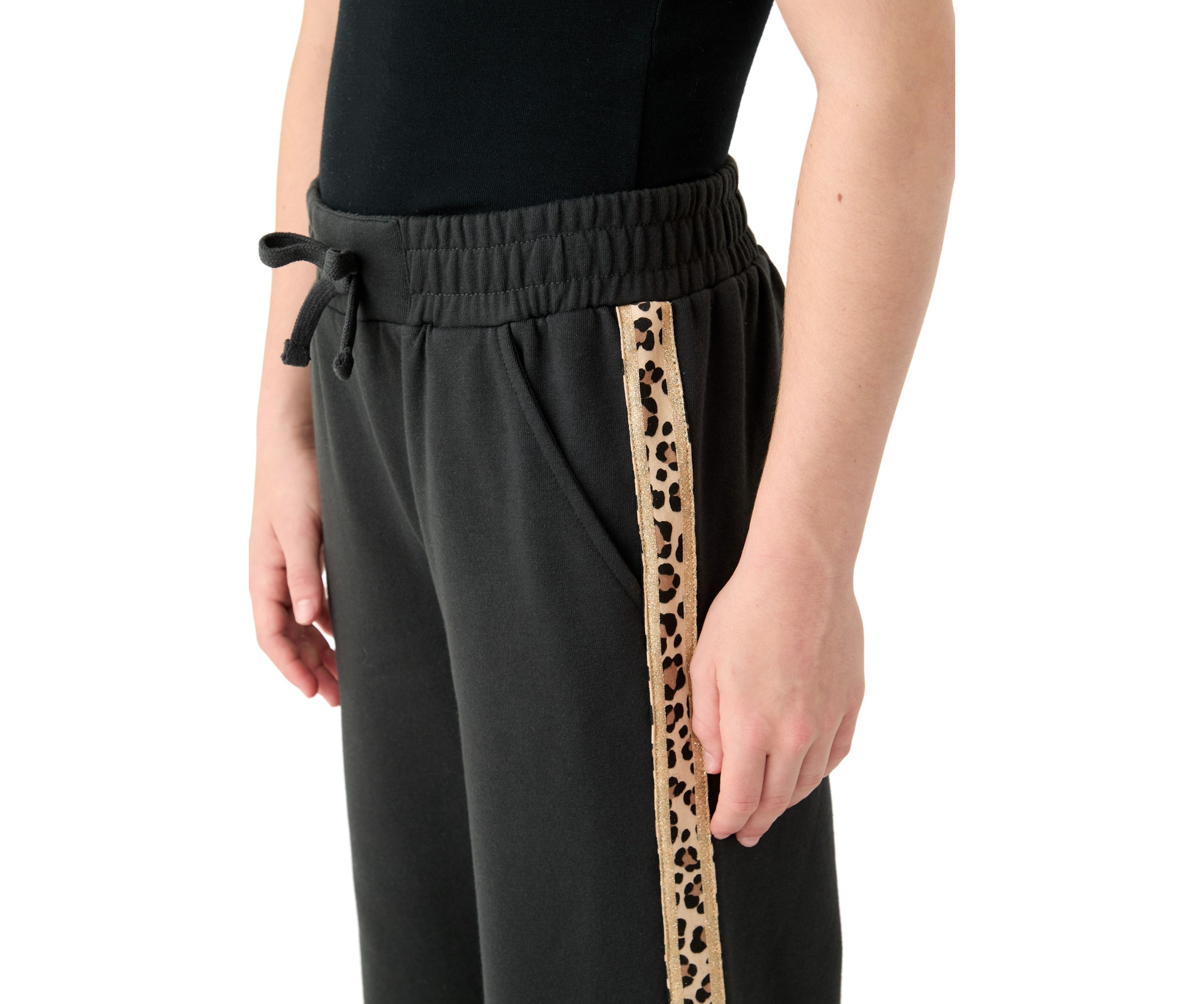 Girls 7-16 Wide Leg Fleece Pants with Leopard Printed Stripes