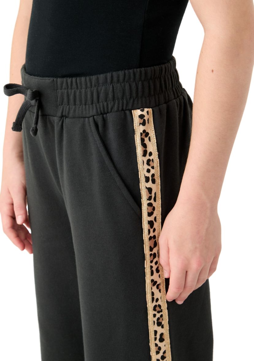 Girls 7-16 Wide Leg Fleece Pants with Leopard Printed Stripes