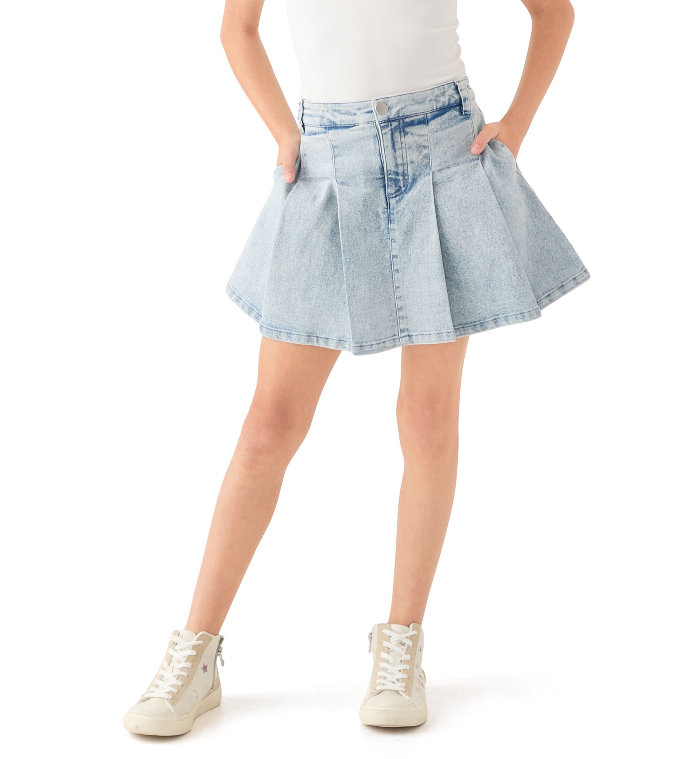 Girls 7-16 Washed Pleated Denim Skirt