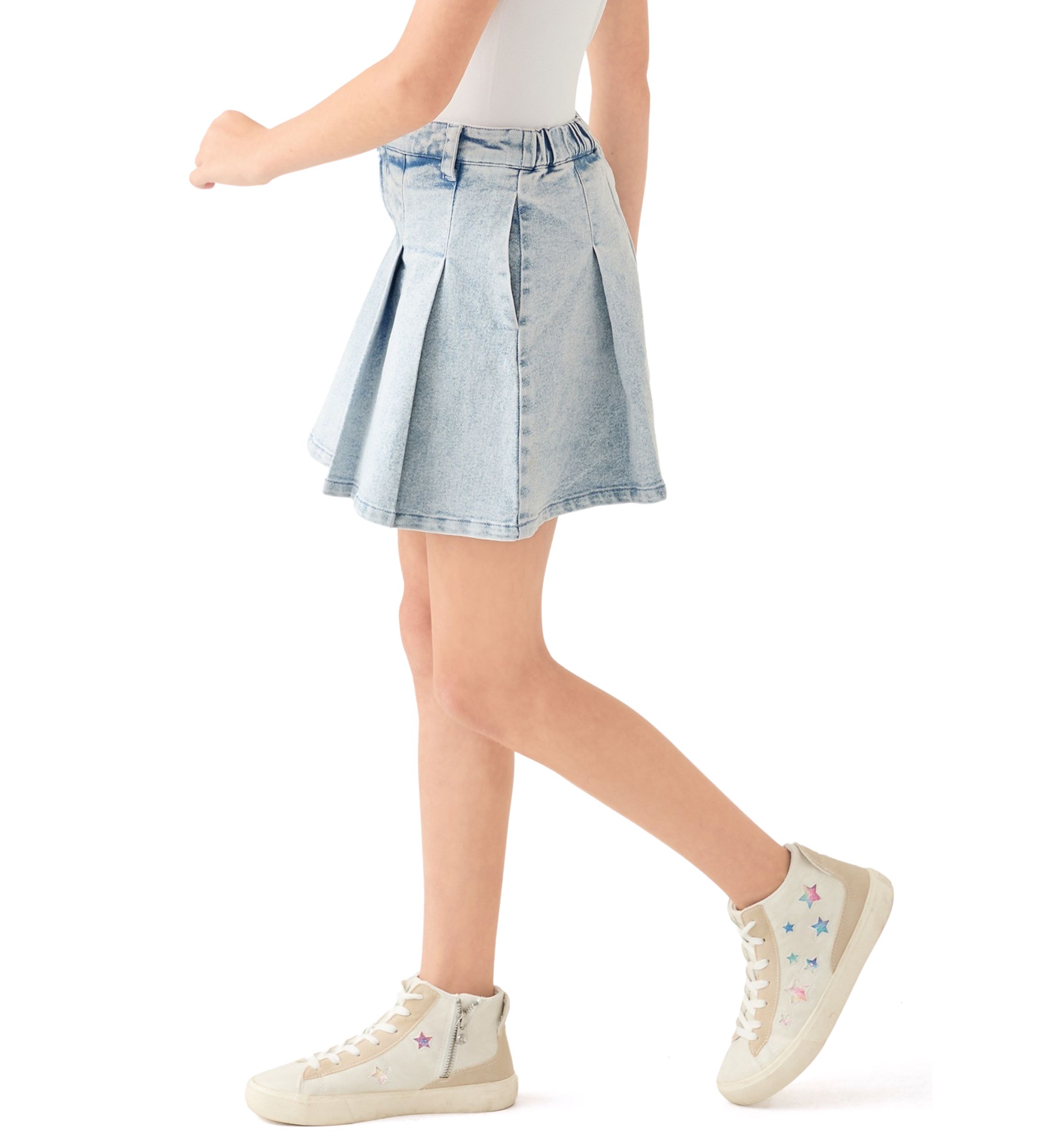 Girls 7-16 Washed Pleated Denim Skirt