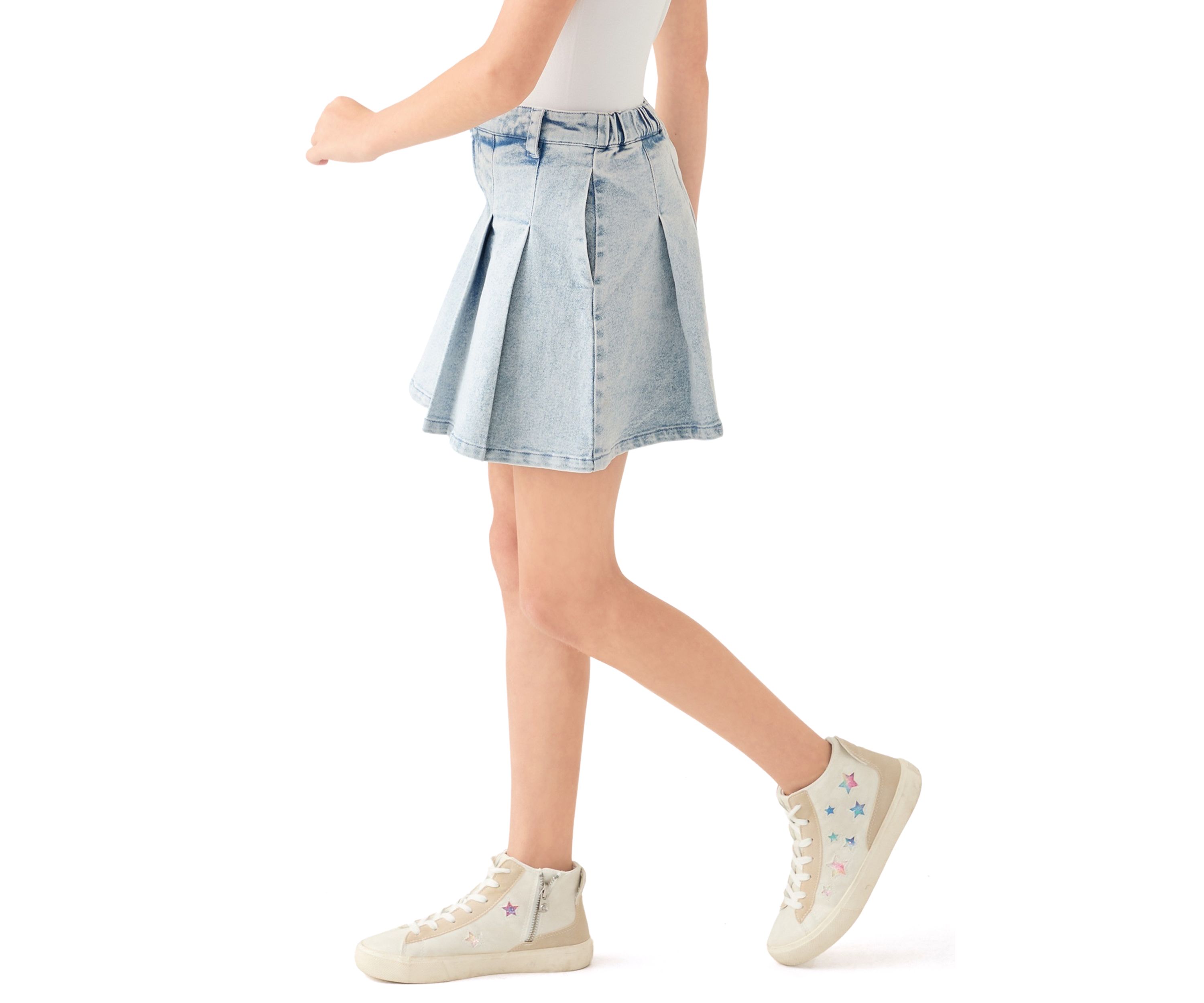 Girls 7-16 Washed Pleated Denim Skirt