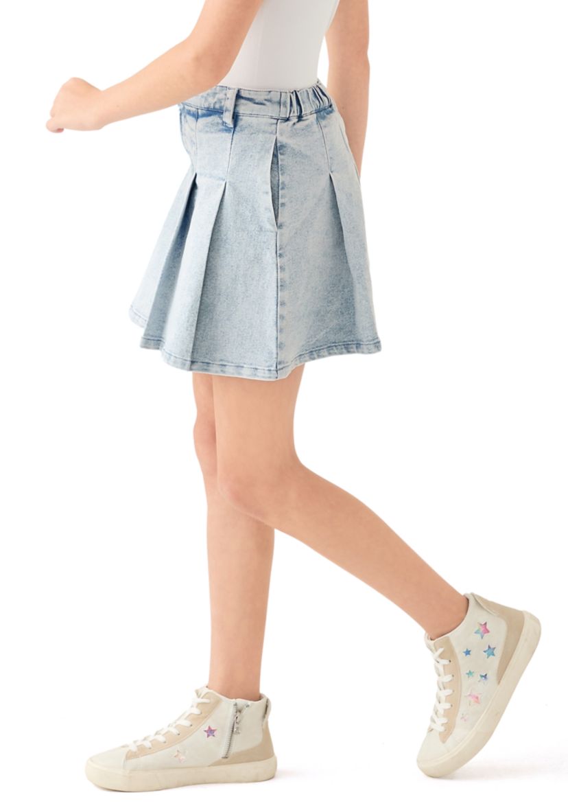 Girls 7-16 Washed Pleated Denim Skirt