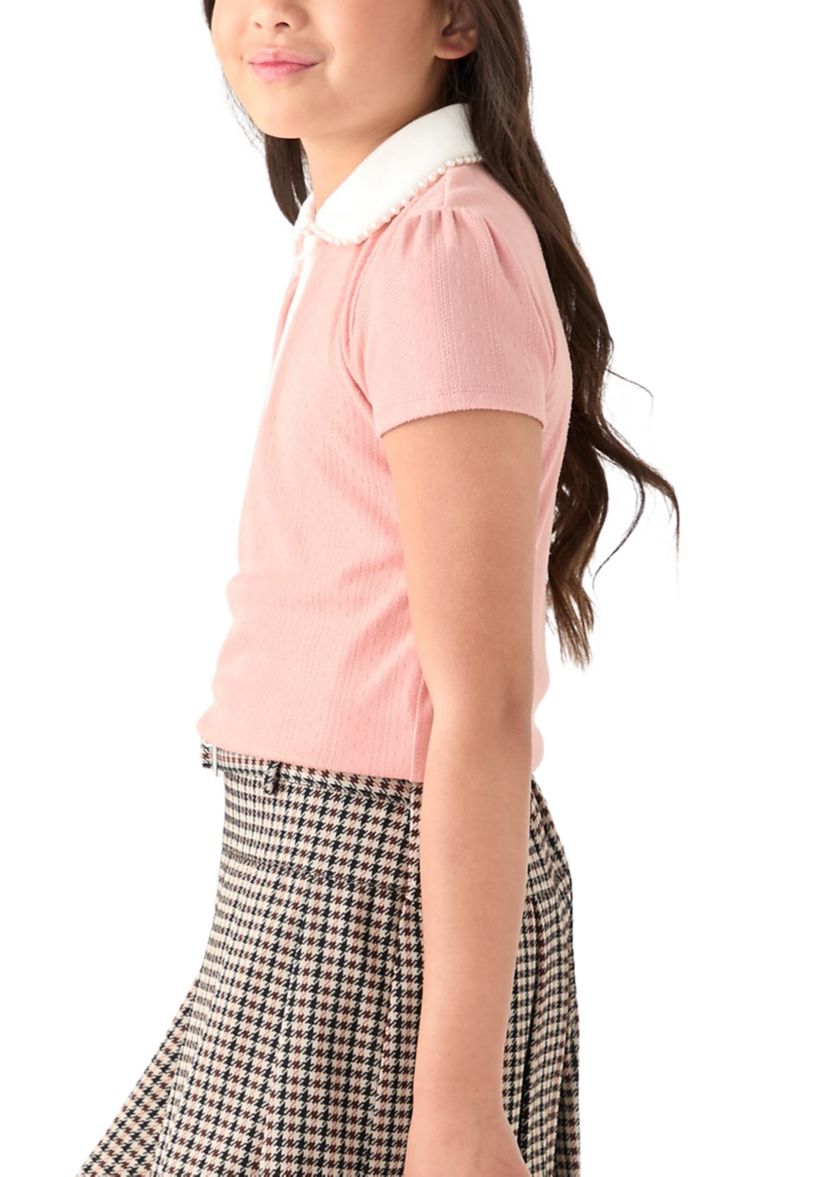 Girls 7-16 Pointelle Polo Top