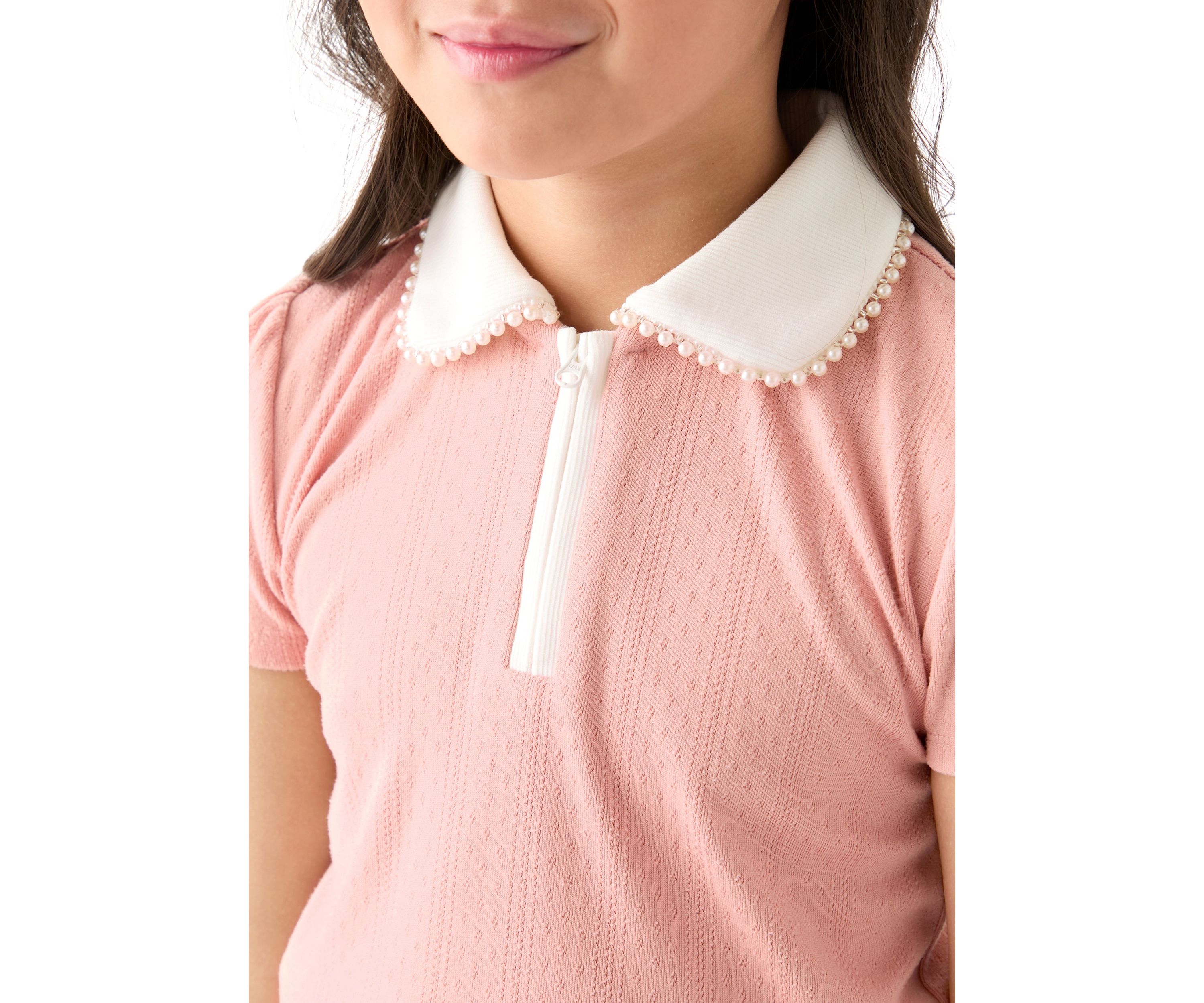 Girls 7-16 Pointelle Polo Top