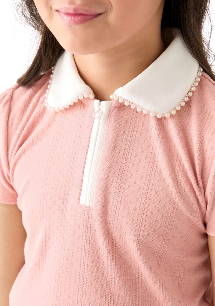 Girls 7-16 Pointelle Polo Top