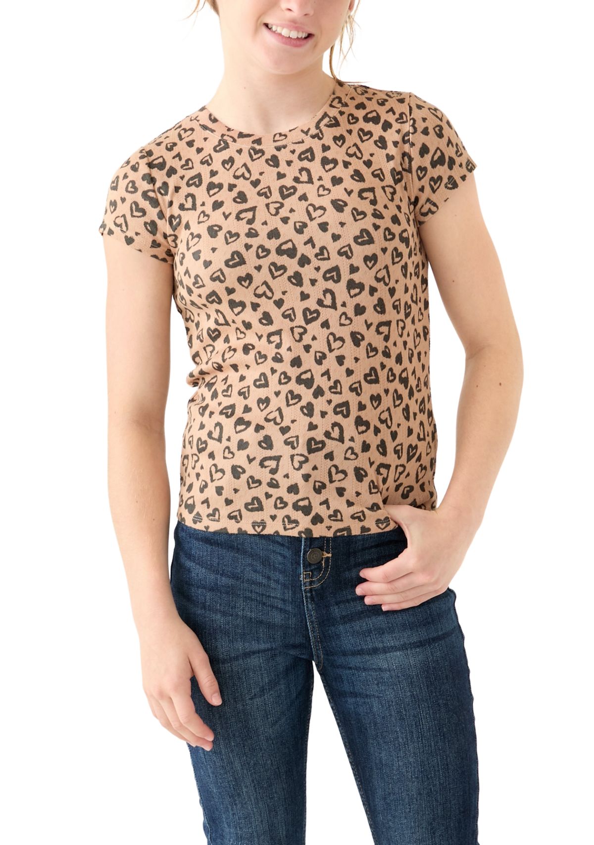 Girls 7-16 Leopard Printed Pointelle Top
