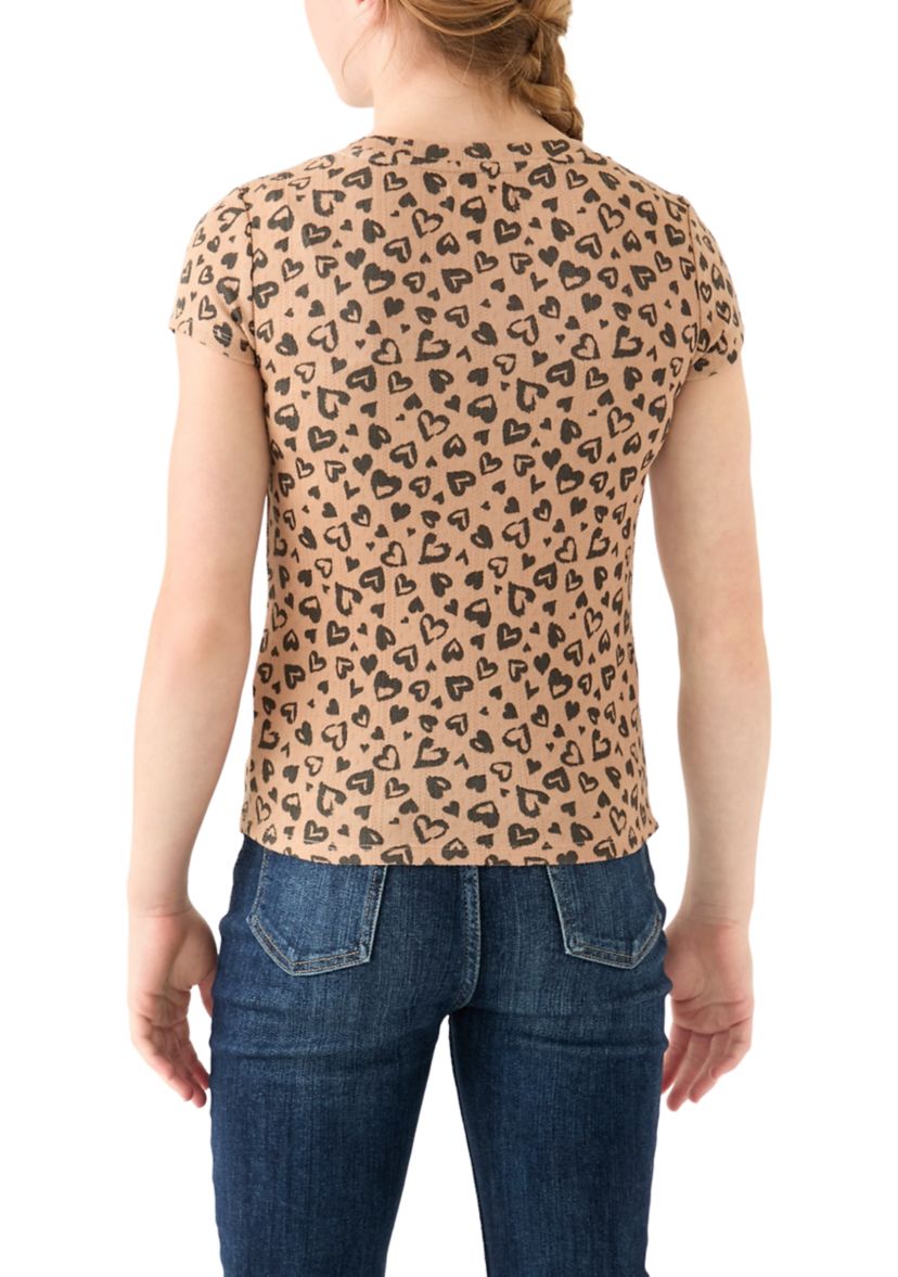 Girls 7-16 Leopard Printed Pointelle Top