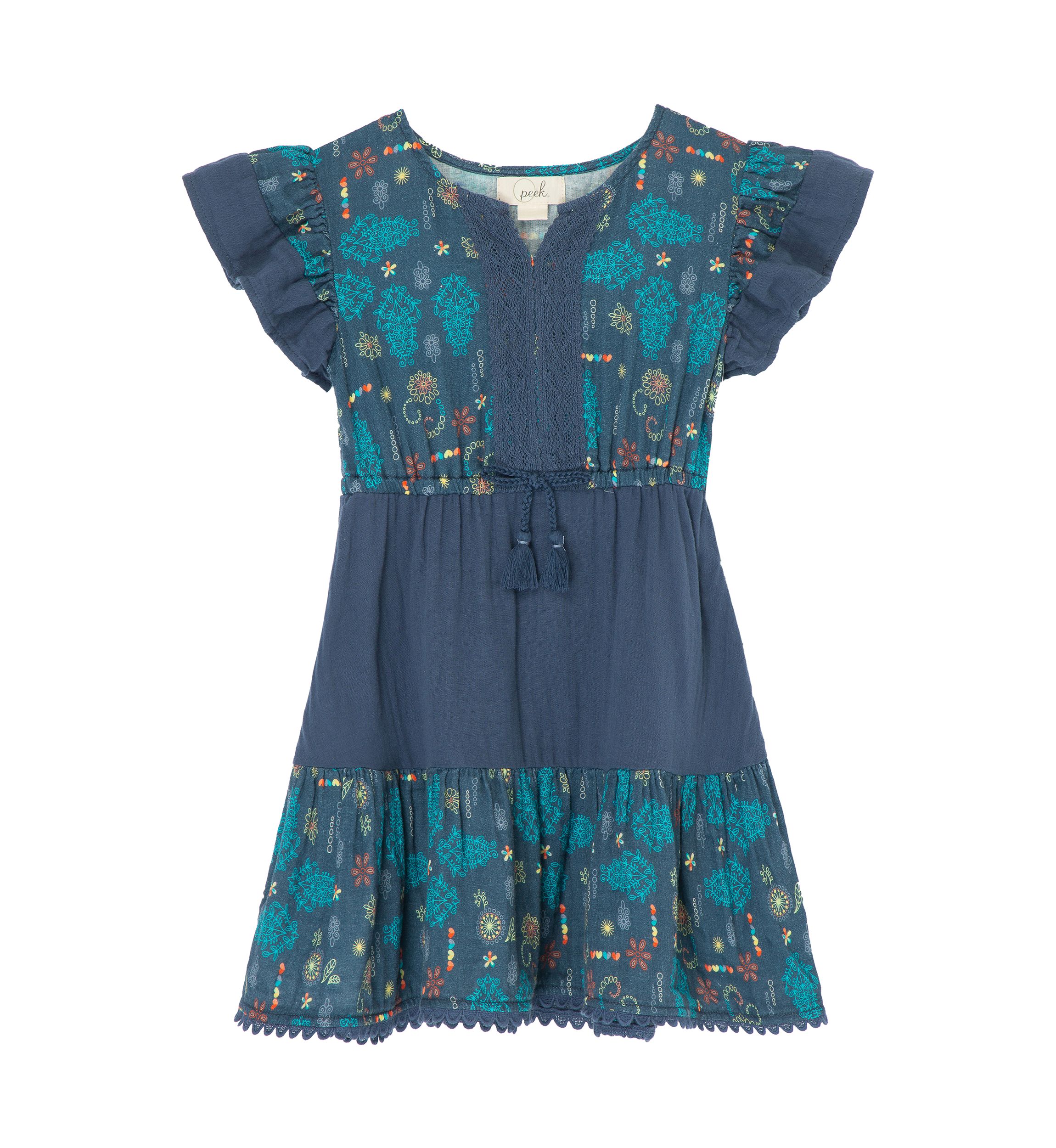 Girls 7-16 Short Flutter Sleeve Floral Gauze Dress with Lace