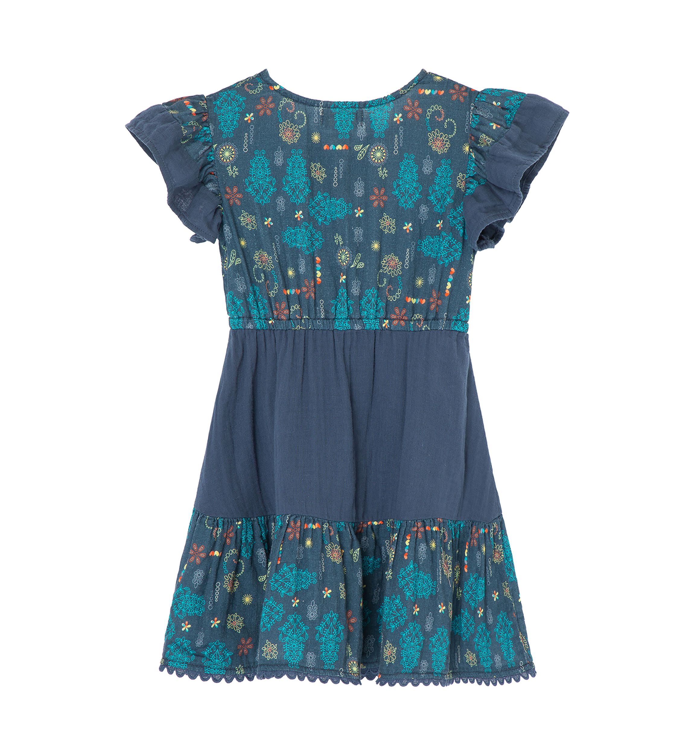 Girls 7-16 Short Flutter Sleeve Floral Gauze Dress with Lace