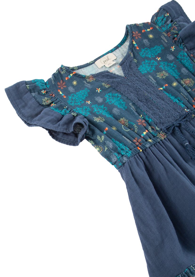 Girls 7-16 Short Flutter Sleeve Floral Gauze Dress with Lace
