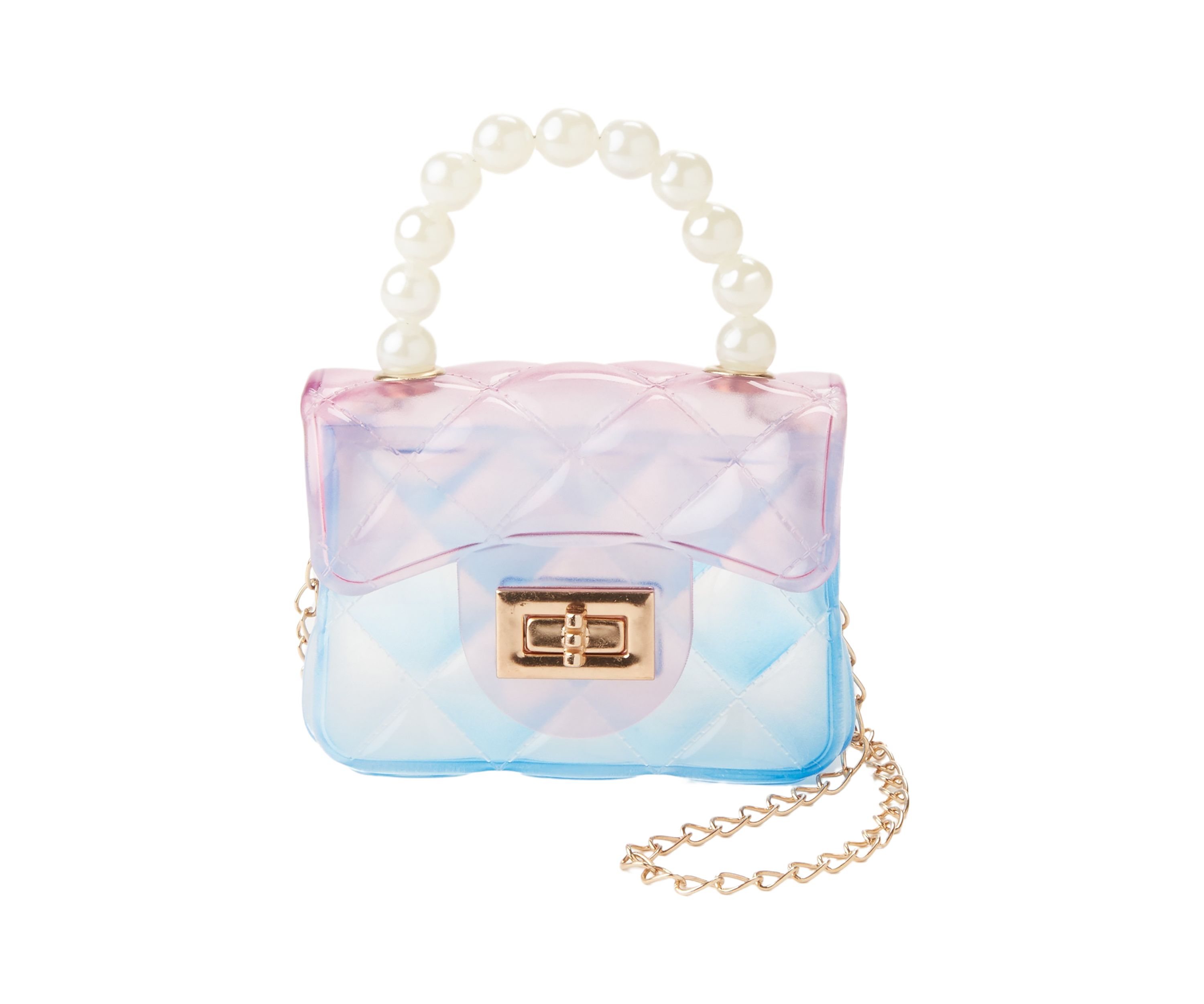 Girls Ombré Quilted Transparent Jelly Handbag with Faux Pearl Handle