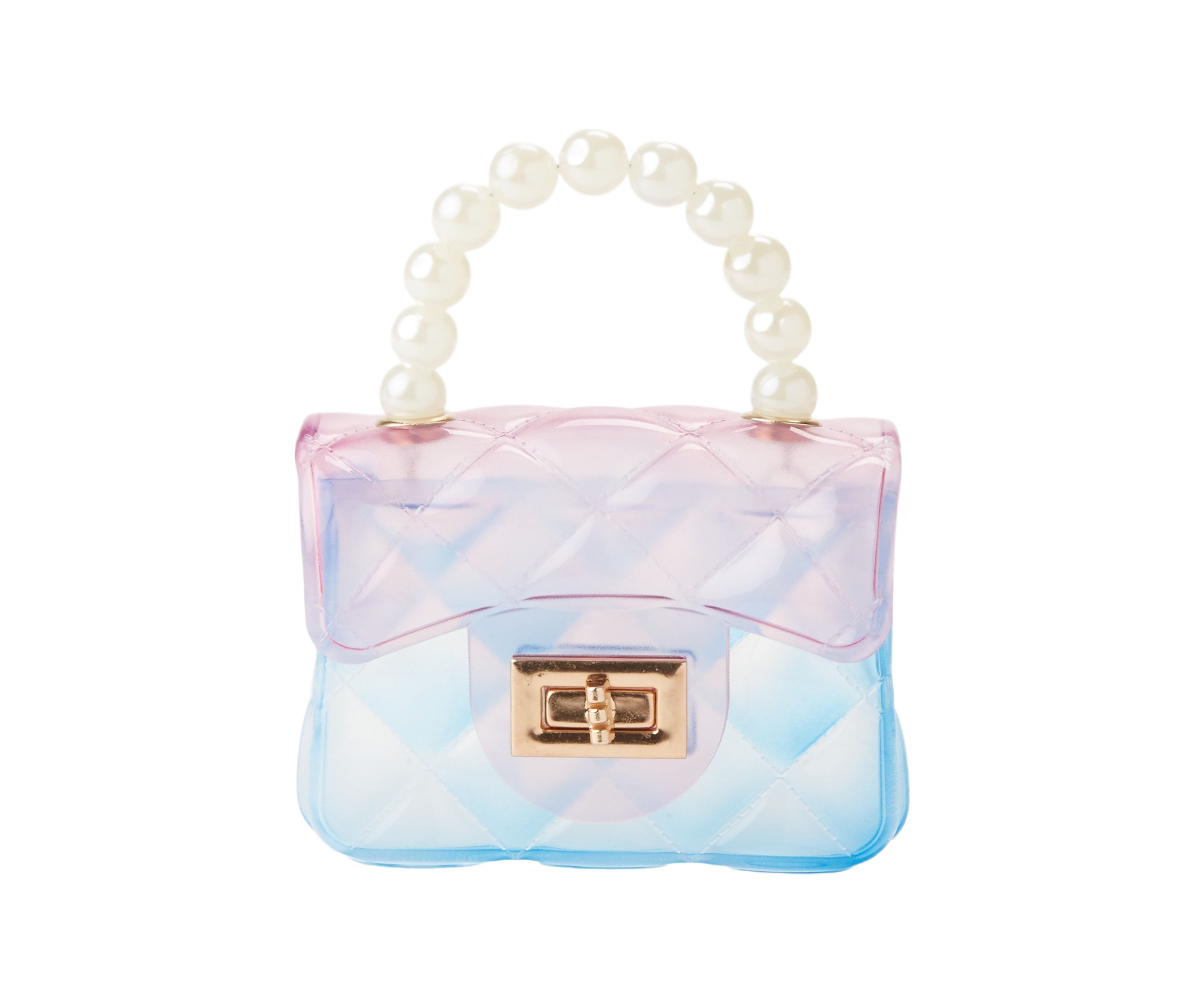 Girls Ombré Quilted Transparent Jelly Handbag with Faux Pearl Handle