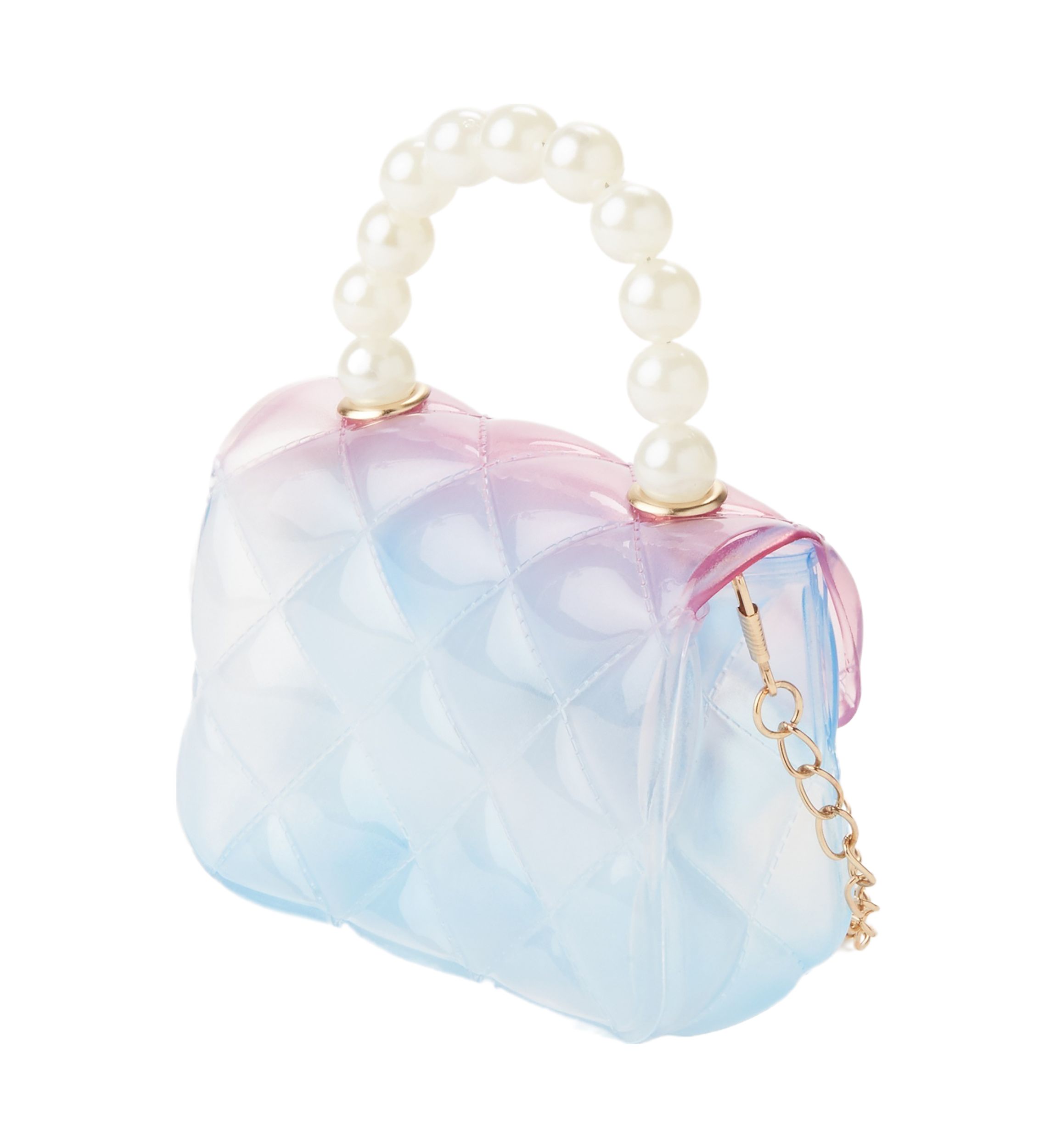 Girls Ombré Quilted Transparent Jelly Handbag with Faux Pearl Handle