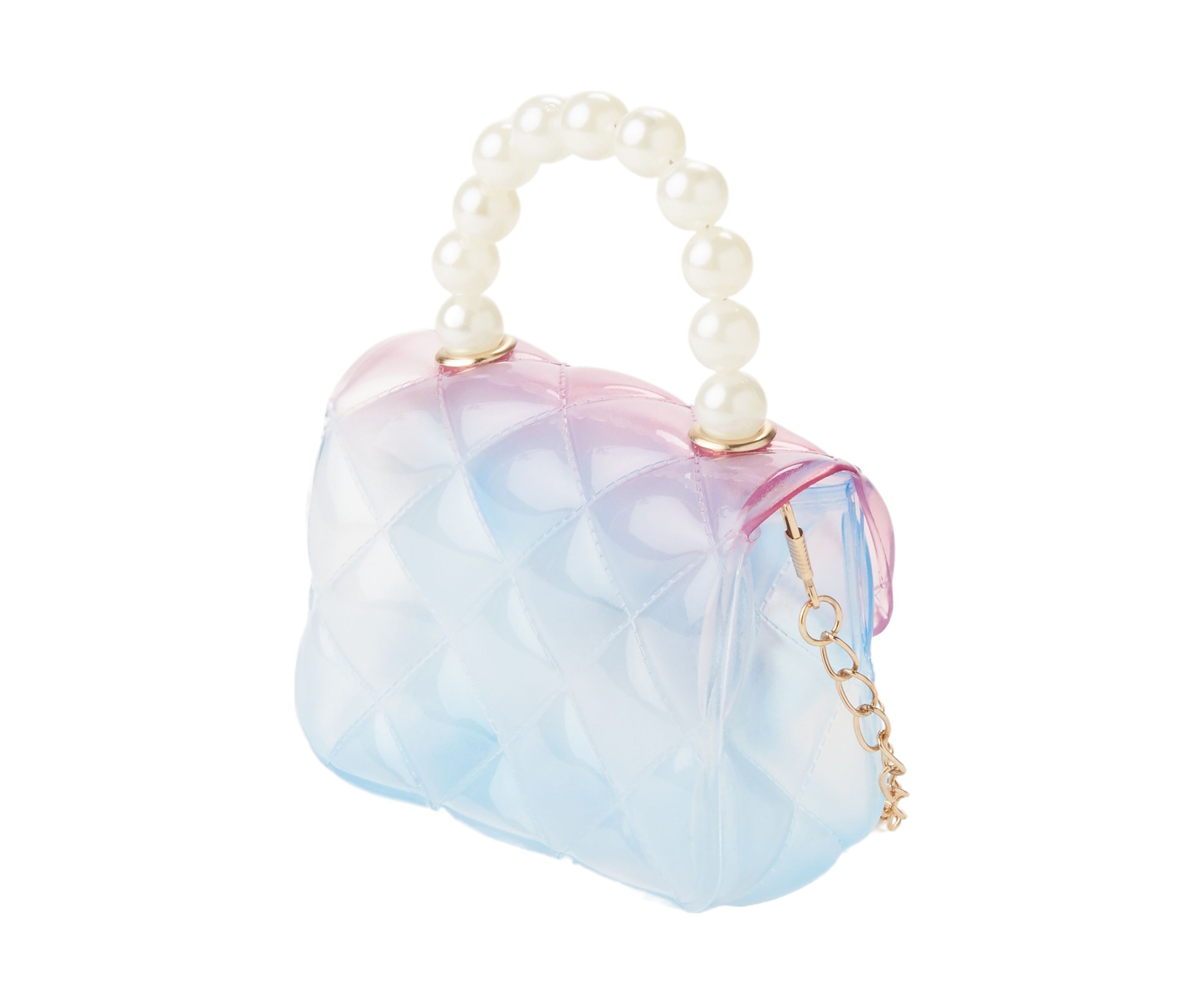 Girls Ombré Quilted Transparent Jelly Handbag with Faux Pearl Handle