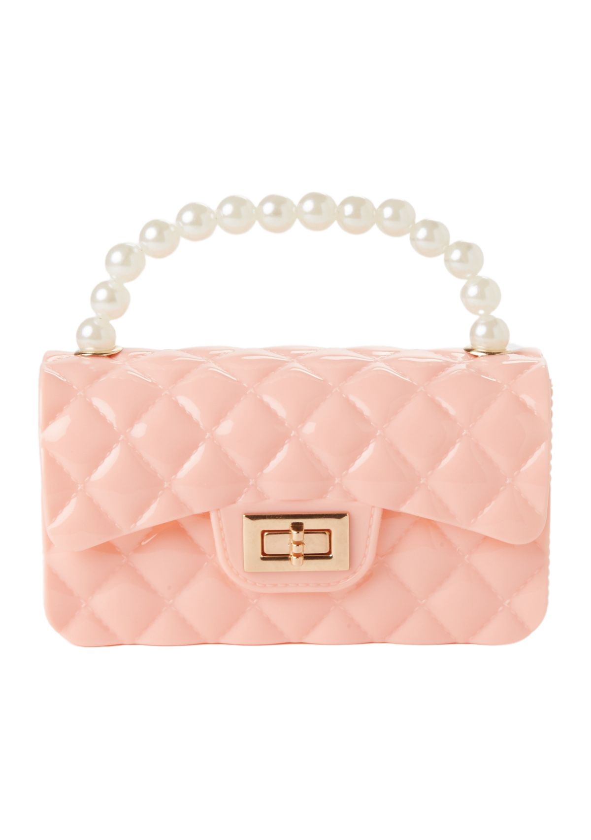 Quilted Texture Jelly Bag with Faux Pearl Handle 