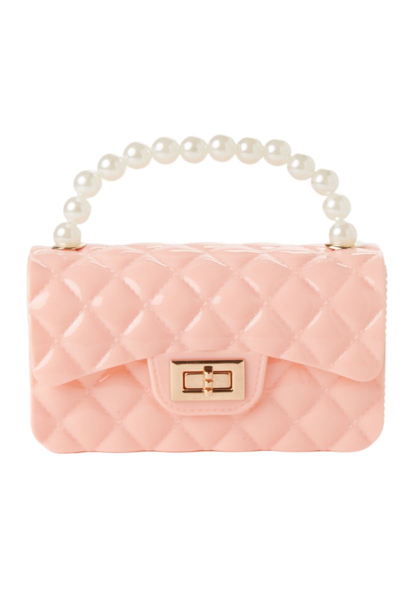 Quilted Texture Jelly Bag with Faux Pearl Handle 