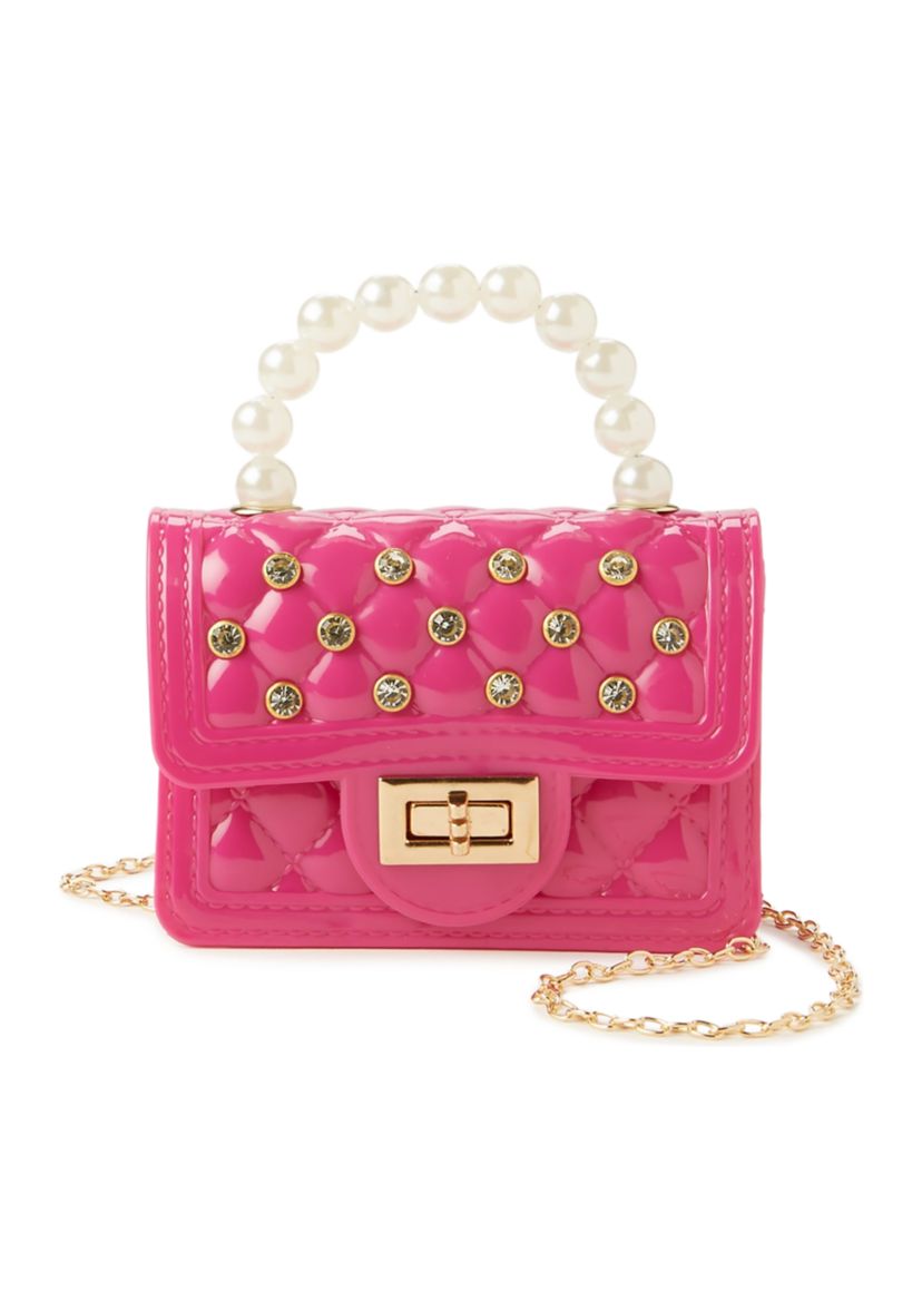  Quilted Small Jelly Bag with Pearl Handle and Stud Details