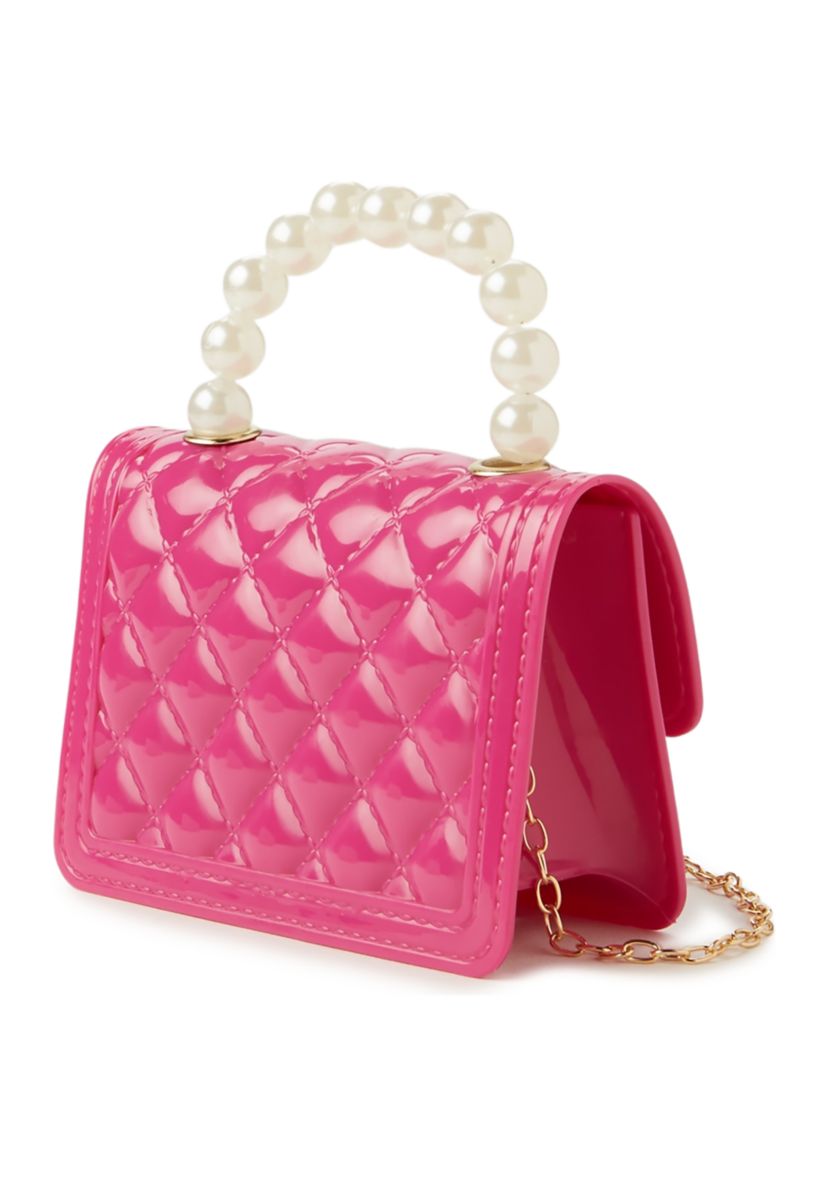  Quilted Small Jelly Bag with Pearl Handle and Stud Details