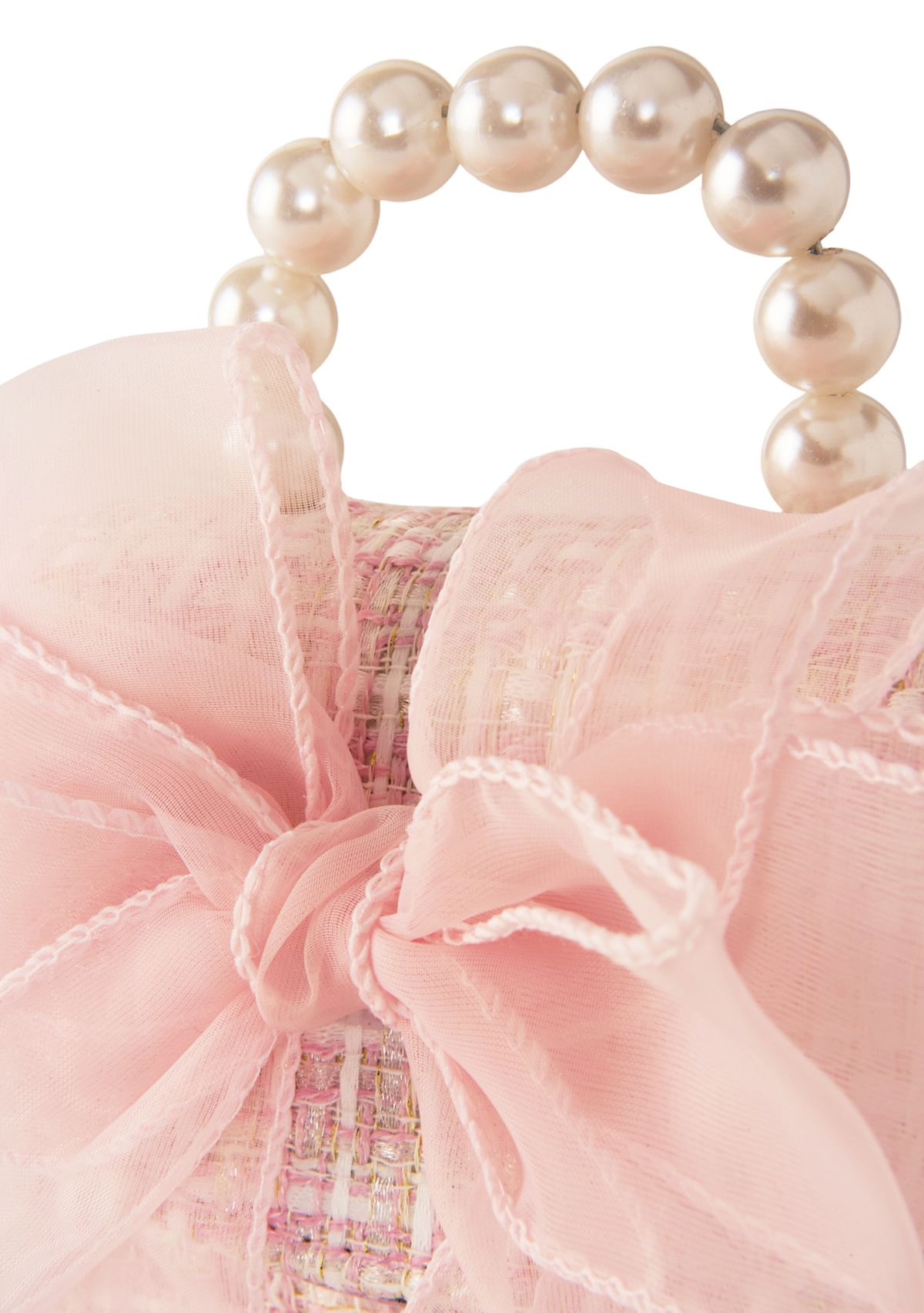 Girls Pearl Handle Tweed Bag with Bow