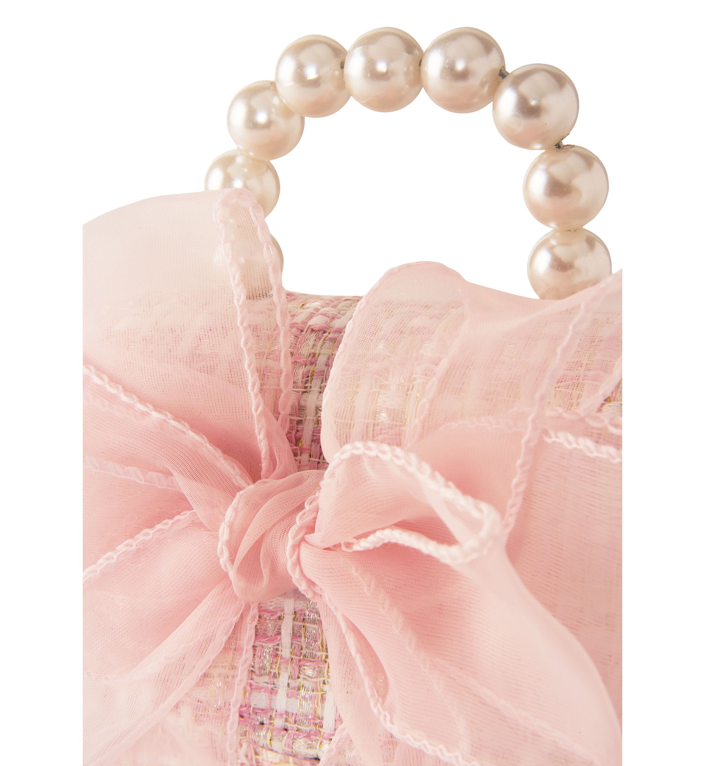 Girls Pearl Handle Tweed Bag with Bow